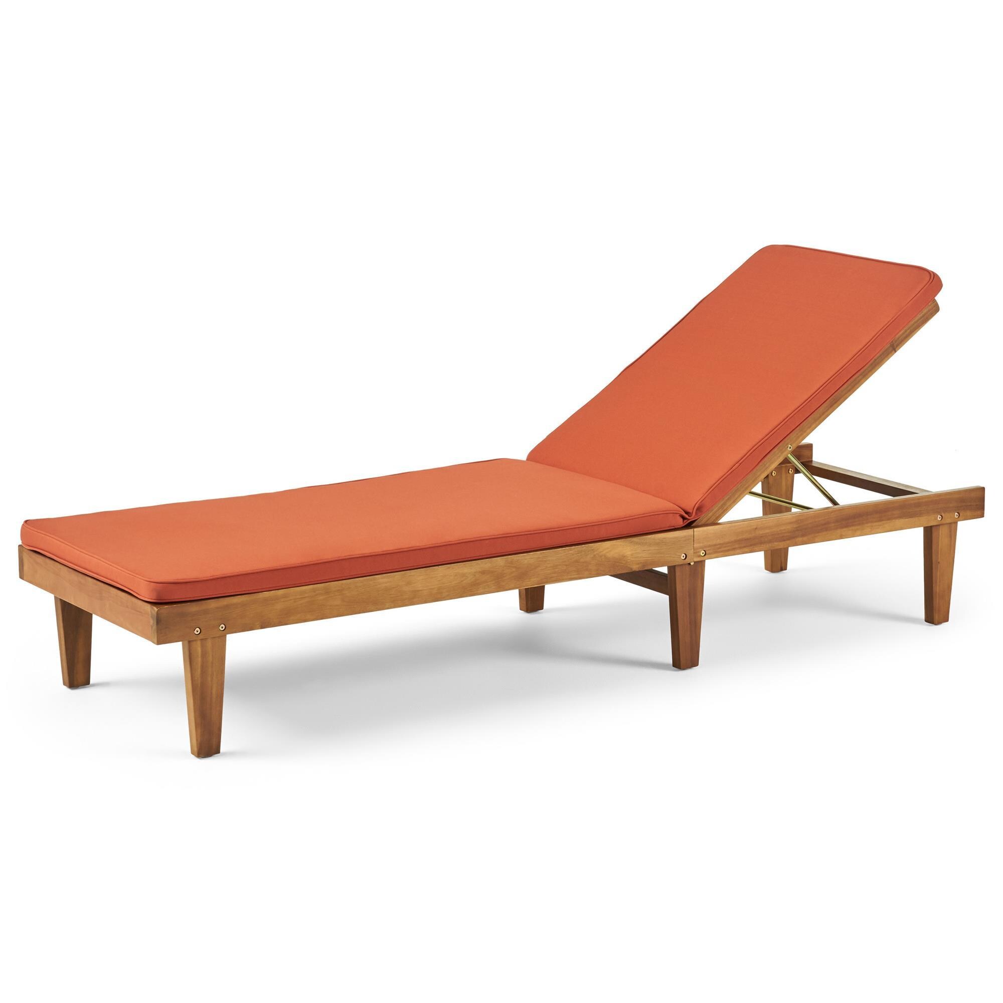 Noble House Nadine Patio Chaise Lounge with Rust Orange Cushion in Teak