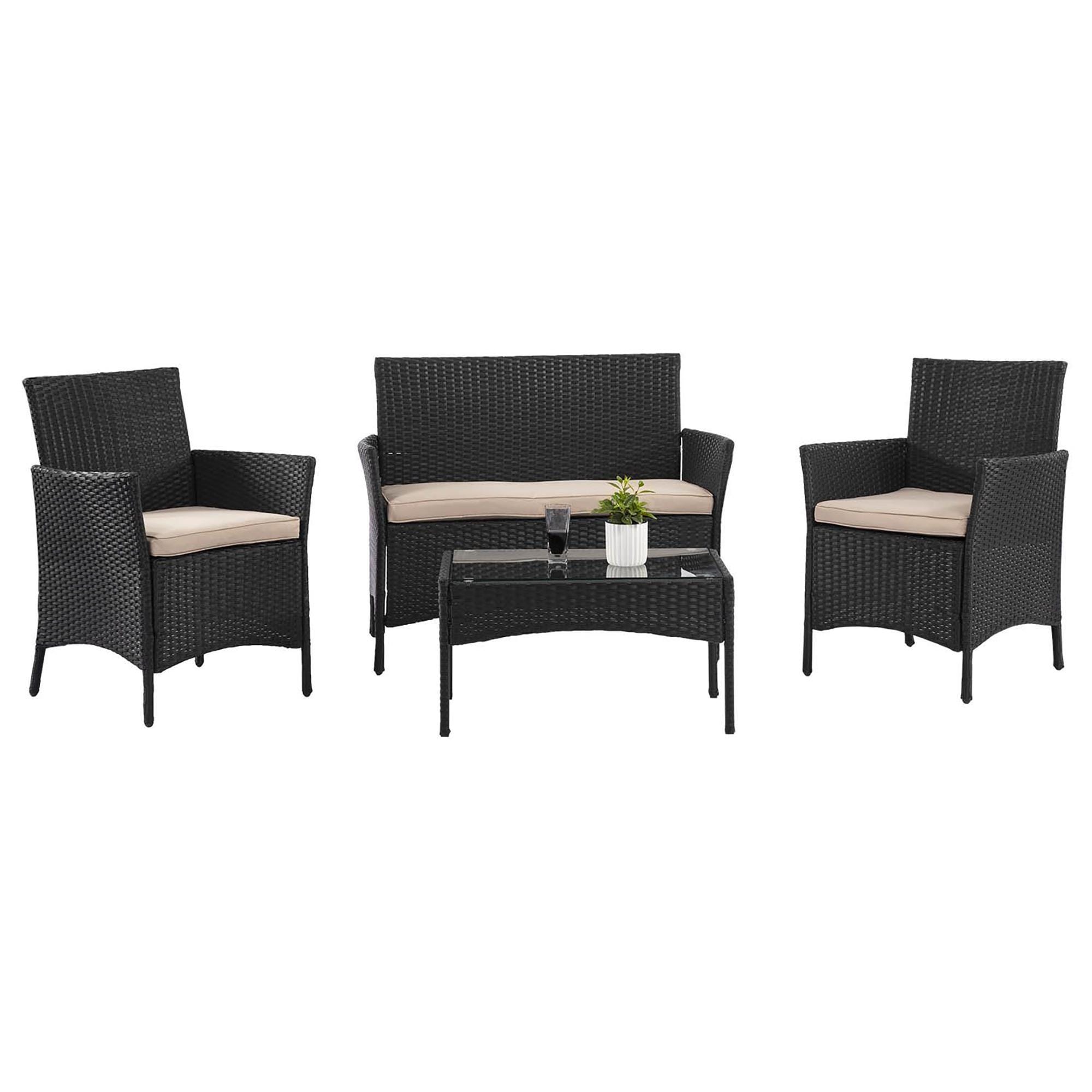 Black rattan online patio table