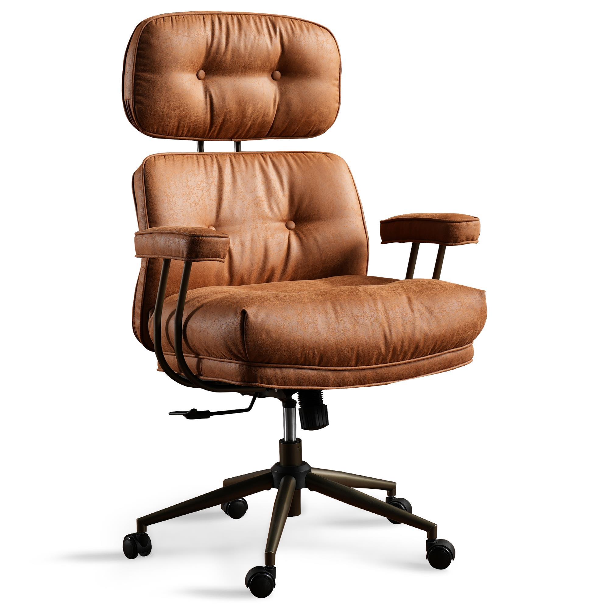 HOMLUX High Back Executive Office Chair with Suede Leather in Brown