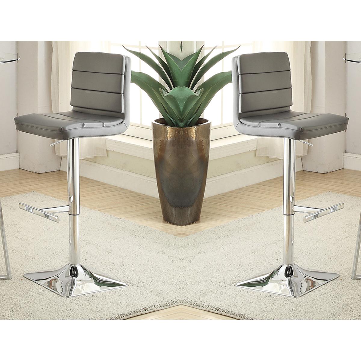 Pacific Landing Adjustable Bar Stool with Grey Upholstered in Chrome