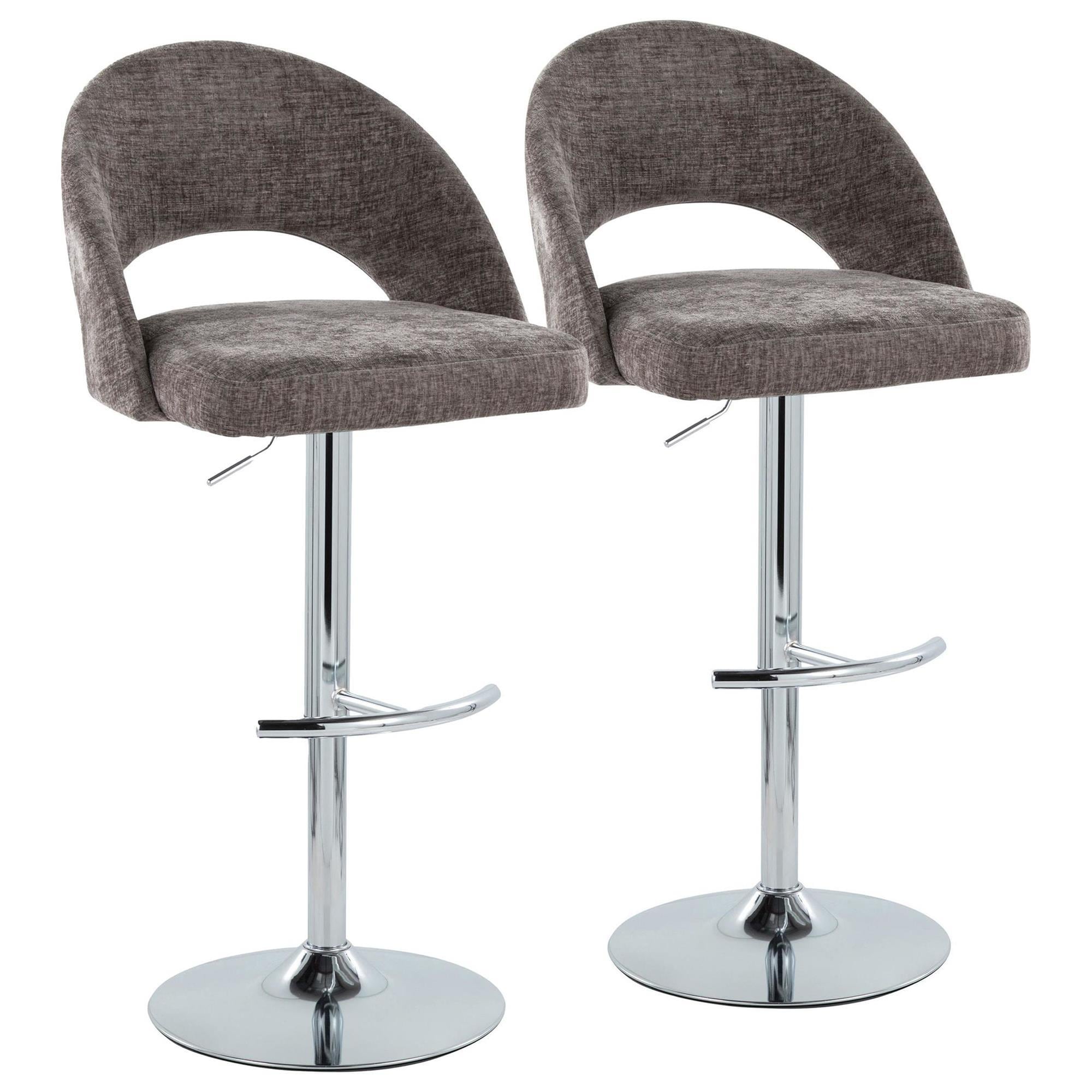 LumiSource Renee Adjustable Swivel Bar Stool with Dark Grey Fabric