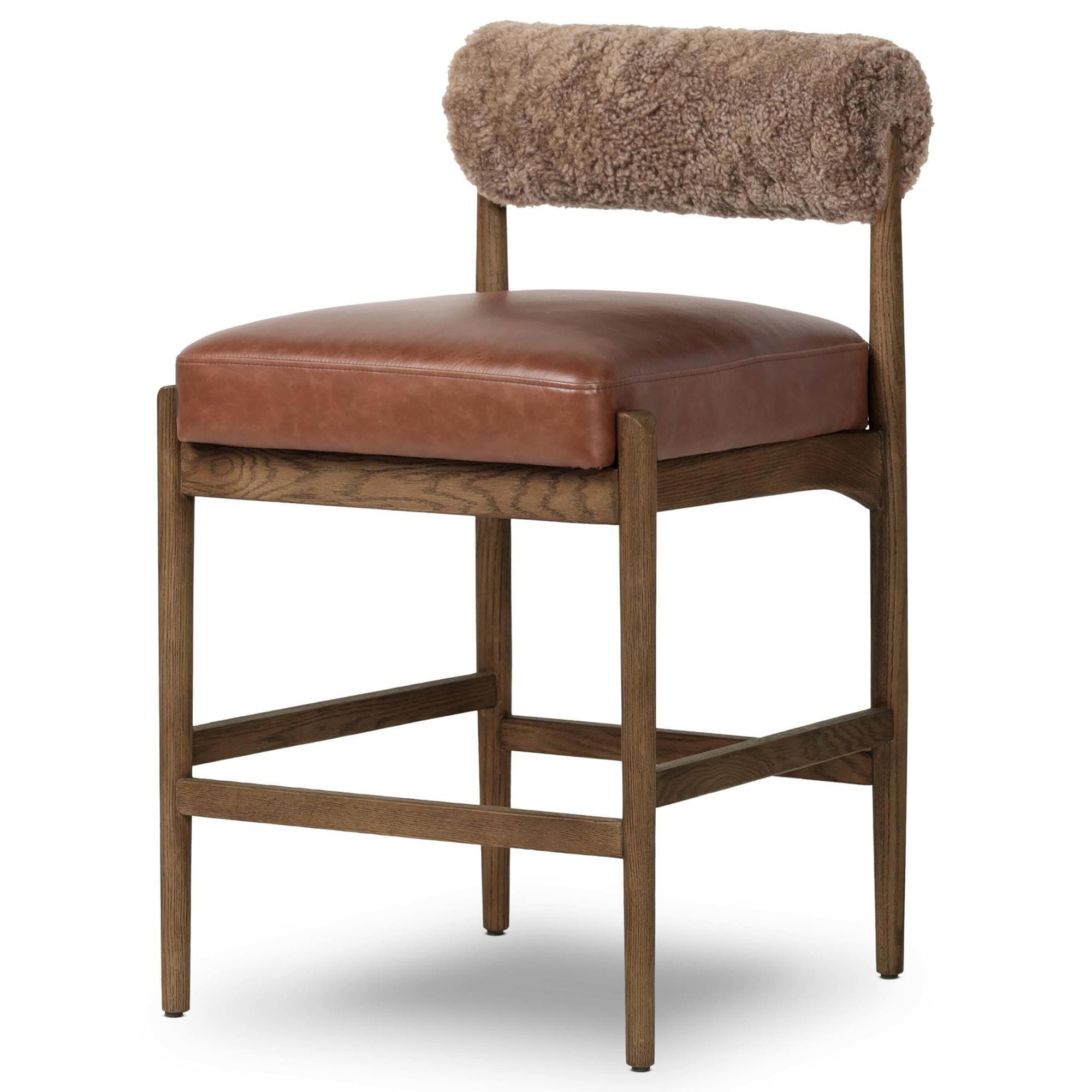 Four Hands Jazelle Counter Stool with Taupe Shearling Upholstery