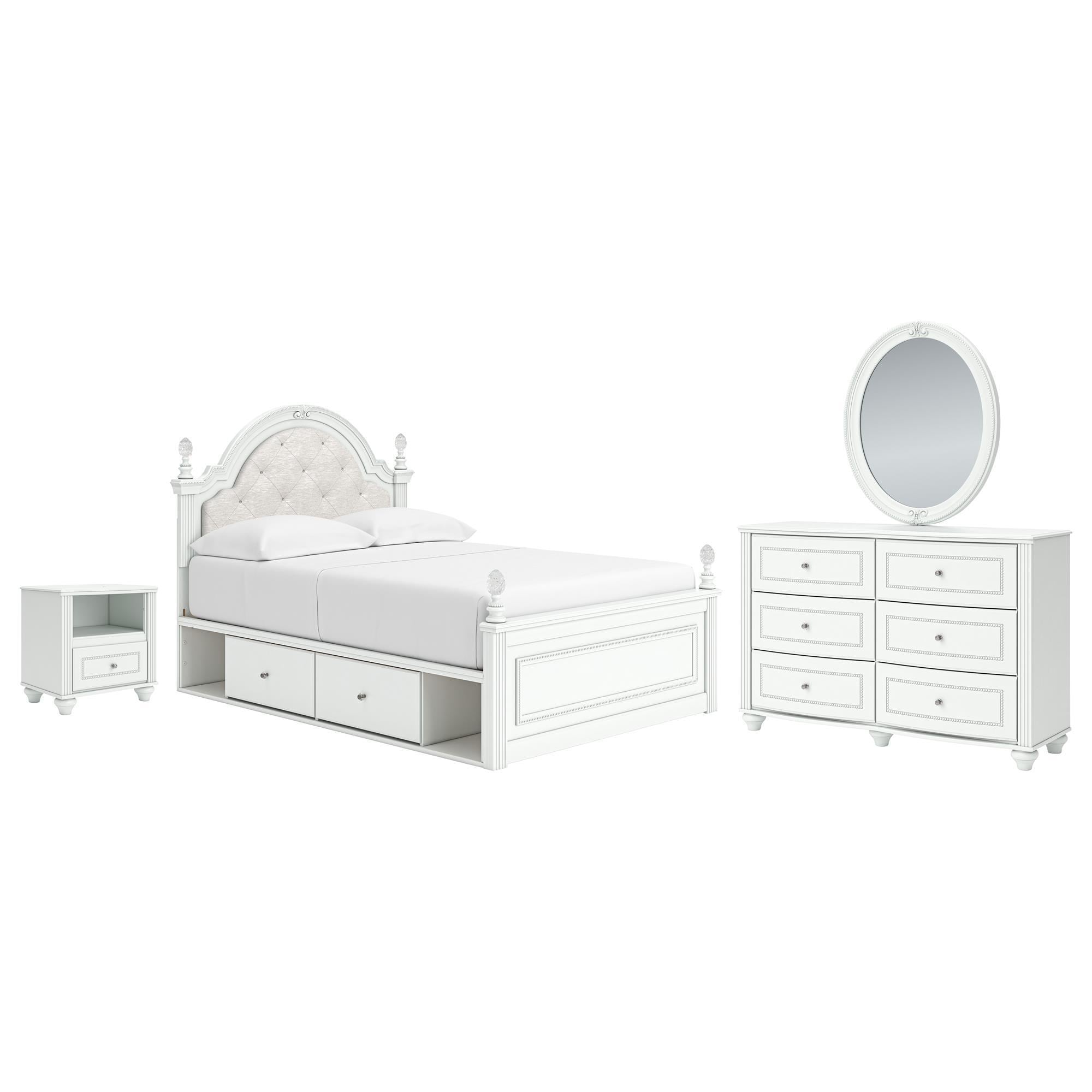 Ashley Kozlani 4-Piece Twin Panel Storage Bedroom Set in Matte White