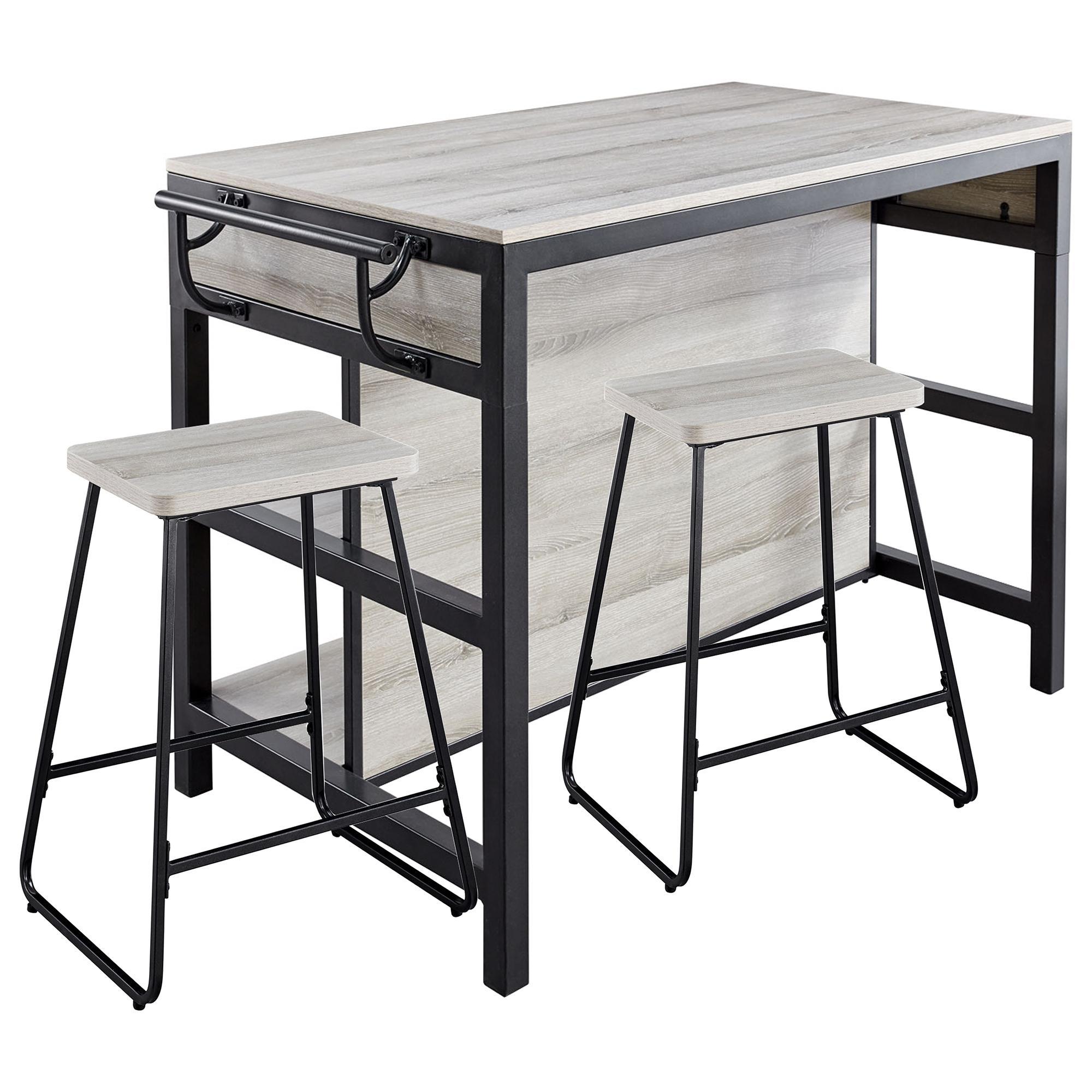Steve Silver Carson Kitchen Island With 2 Stools In Driftwood And Black Nebraska Furniture Mart