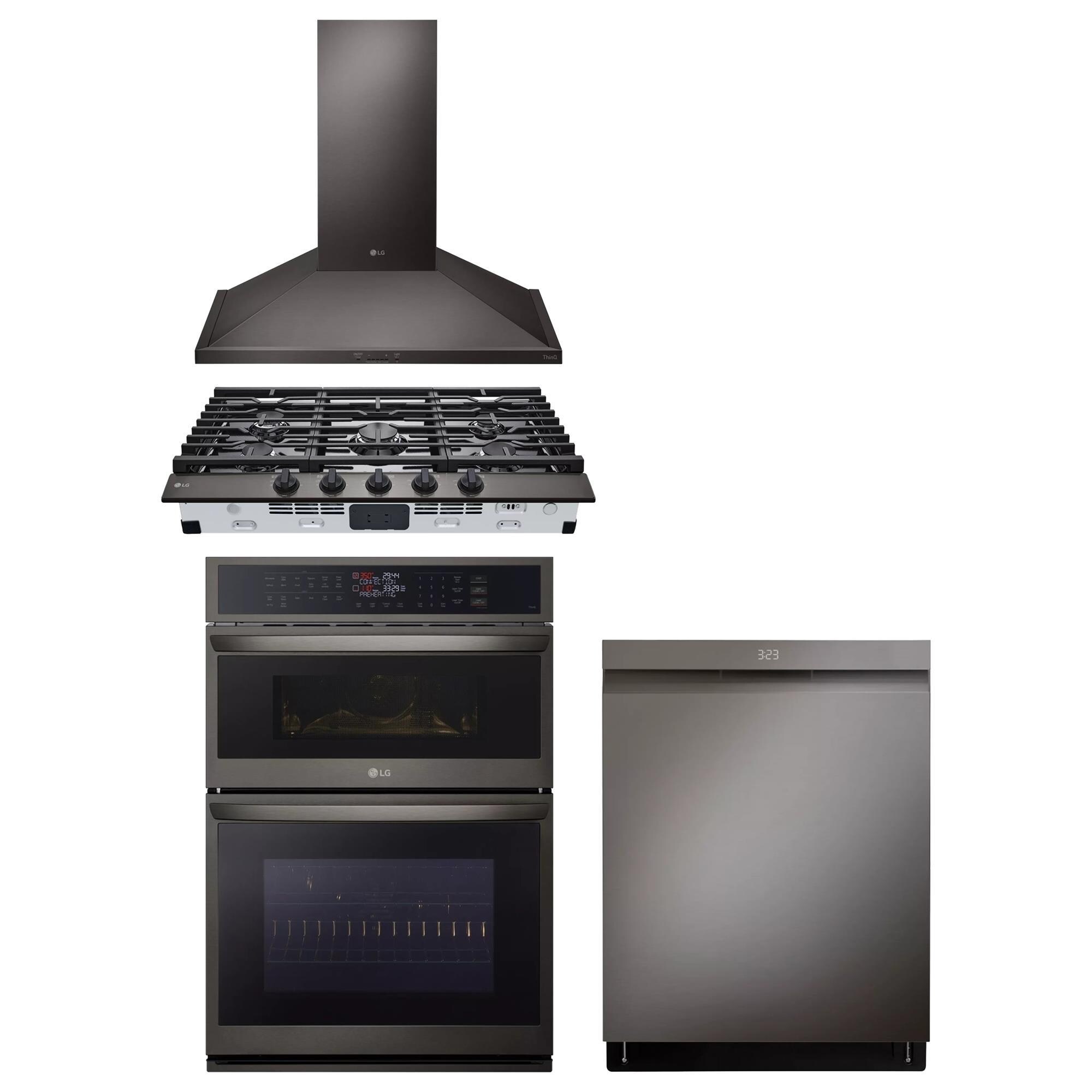 LG 4-Piece Kitchen Package with 30" Combination Wall Oven and 36" Gas ...