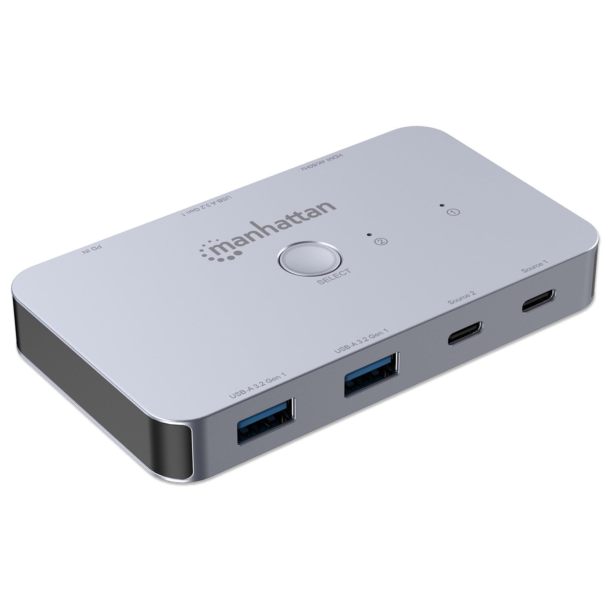 Manhattan 2-Port HDMI USB-C KVM Switch 4K 60Hz with Dual Power