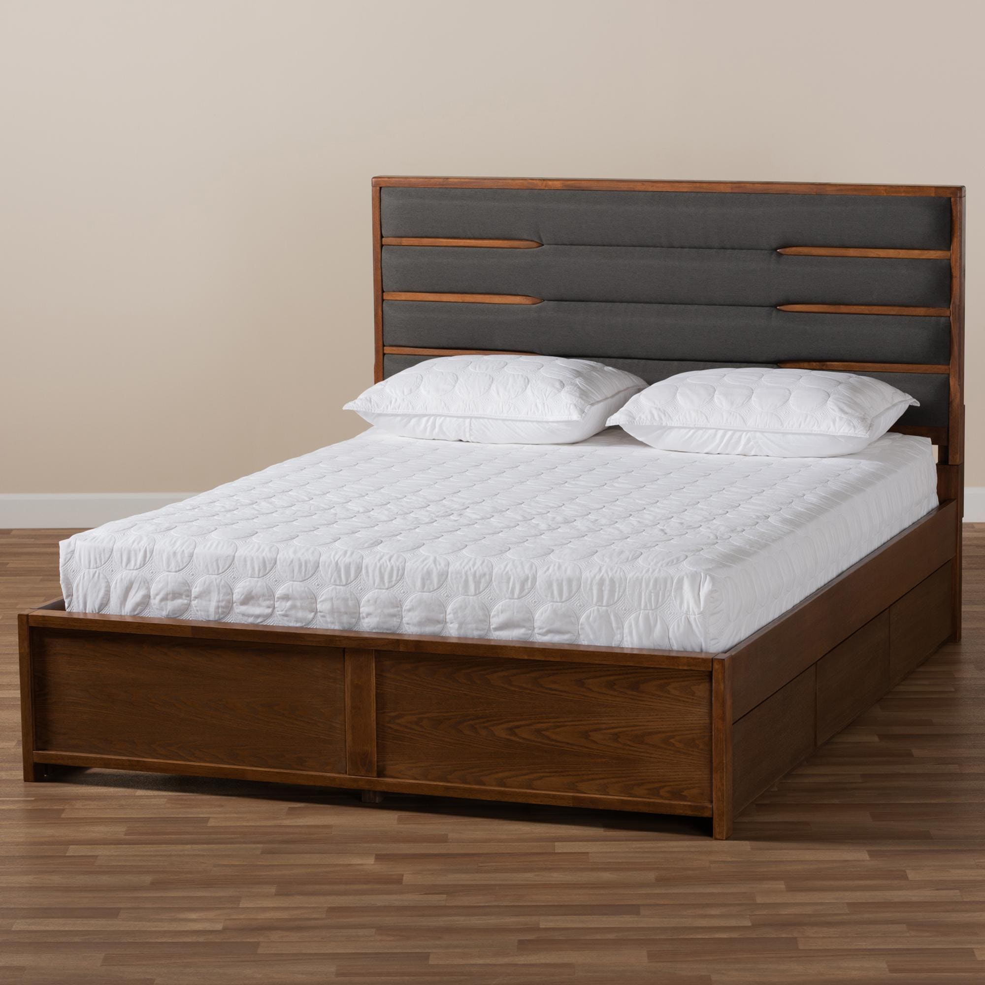 Baxton Studio Elin Queen Platform Storage Bed in Dark Gray/Walnut NFM