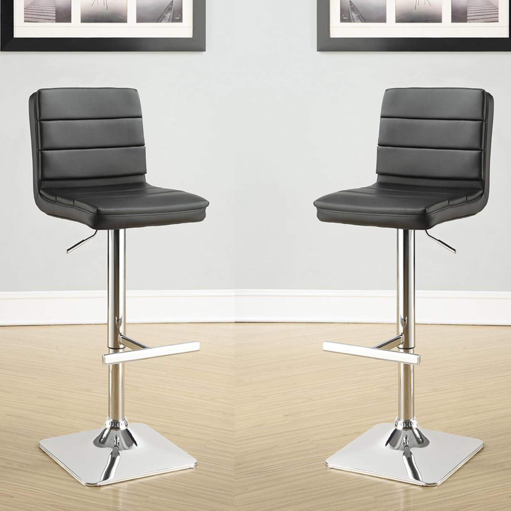 Pacific Landing Adjustable Bar Stool with Black Upholstered in Chrome