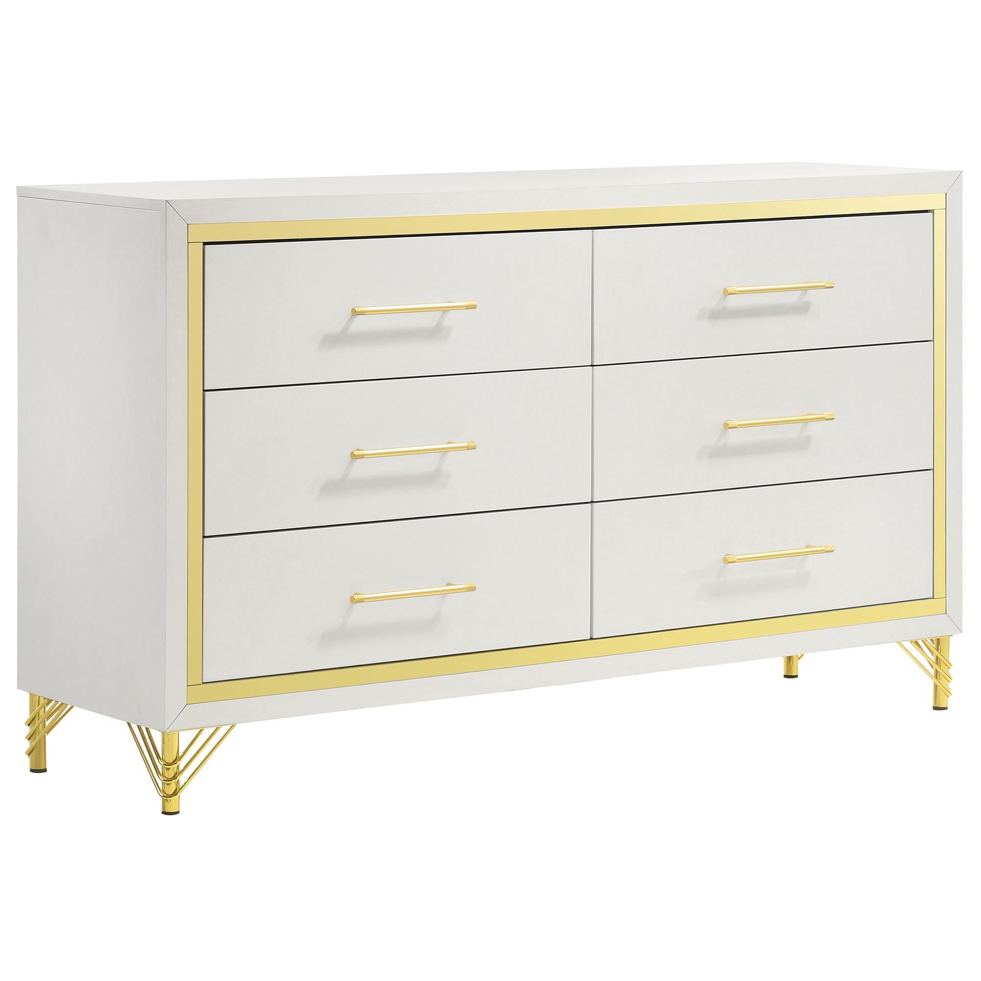 Pacific Landing Lucia 6-Drawer Dresser in White and Gold