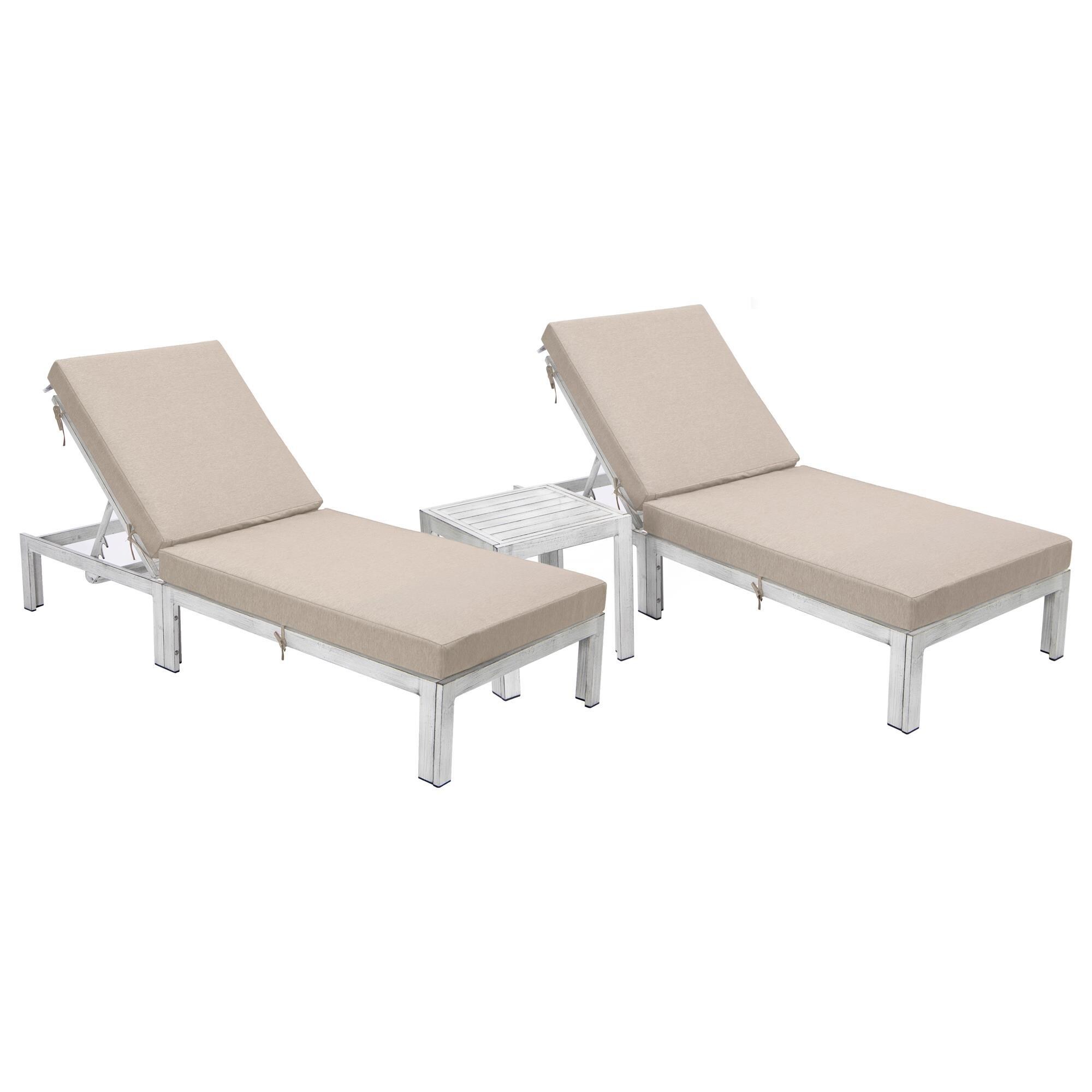 Leisuremod Chelsea 3Piece Patio Chaise Lounge Chair Set with Beige