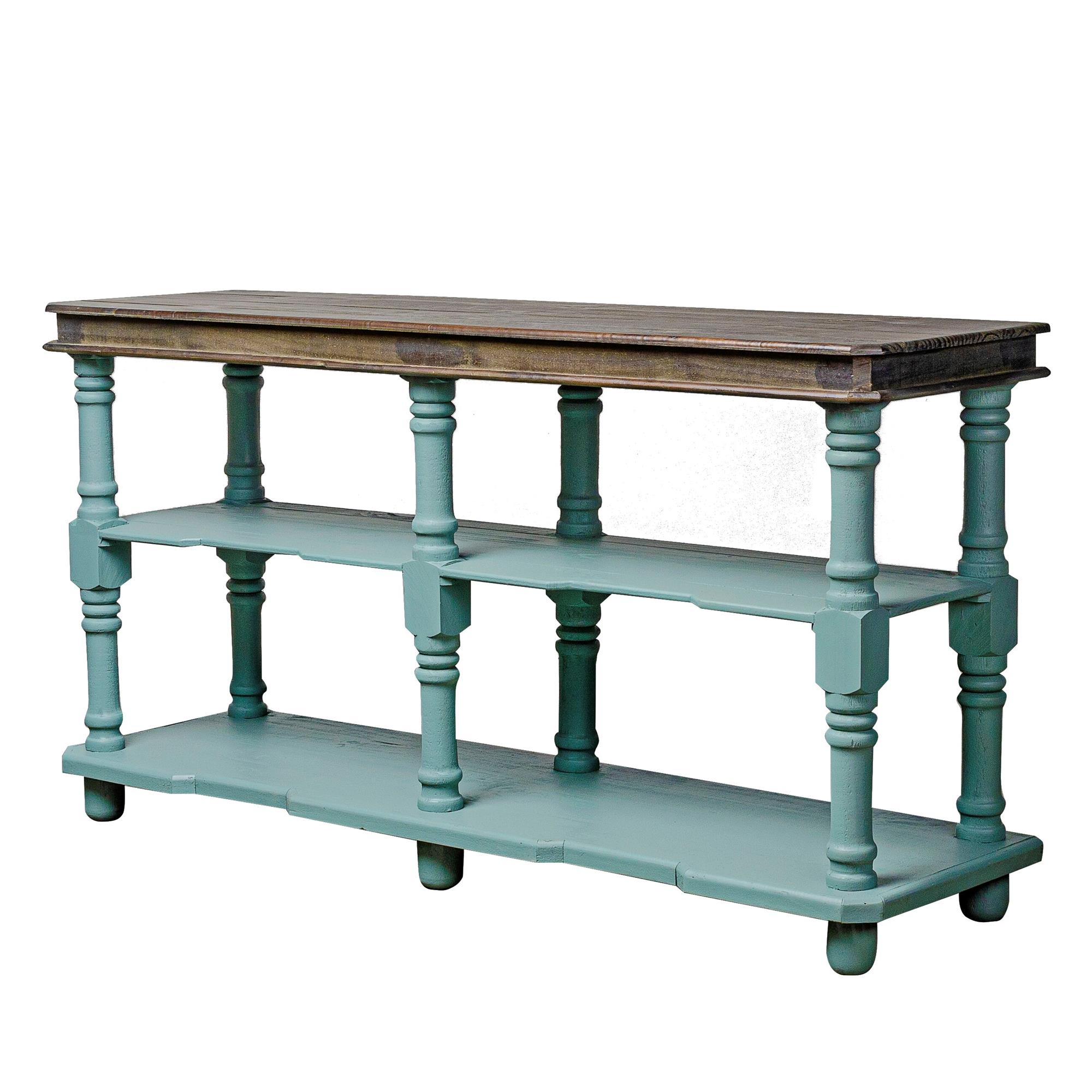 Rustic Imports Console Table in Beach Blue with Limewash Top | Nebraska