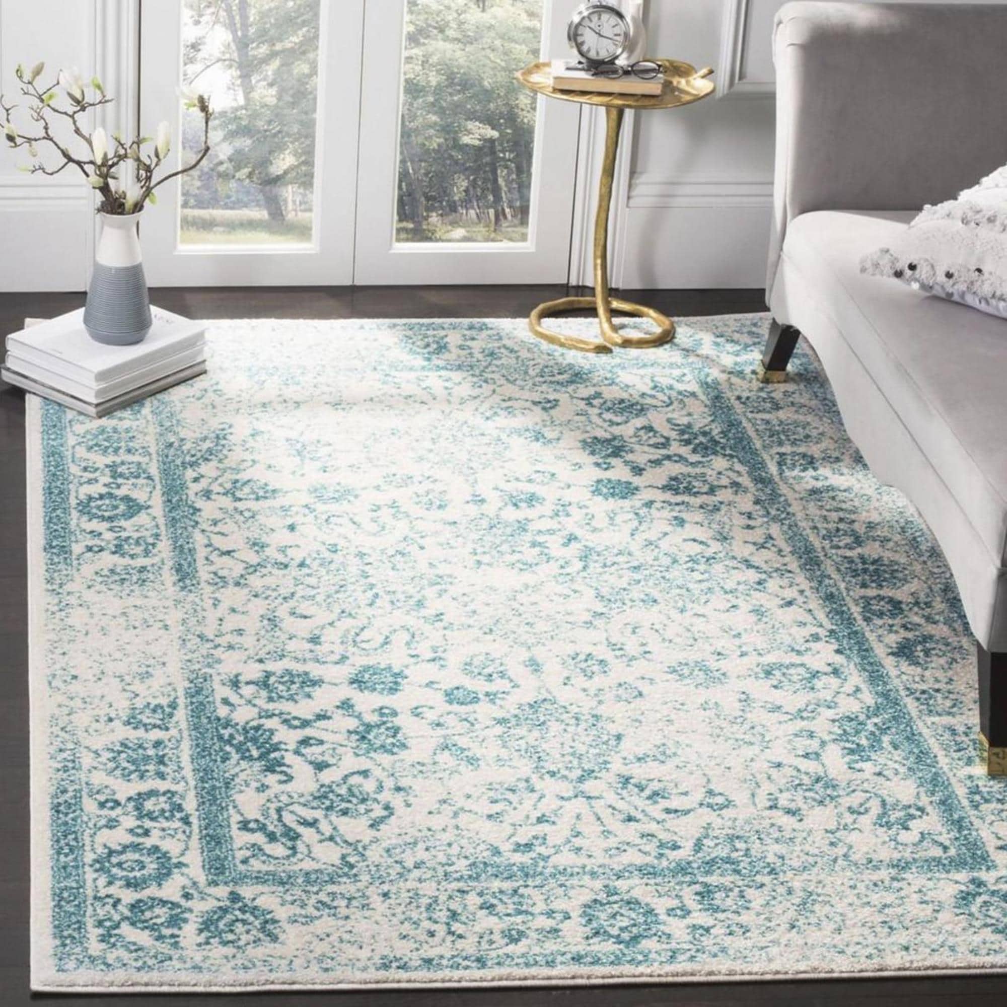 Safavieh Adirondack ADR109D 4' x 6' Ivory and Teal Area Rug