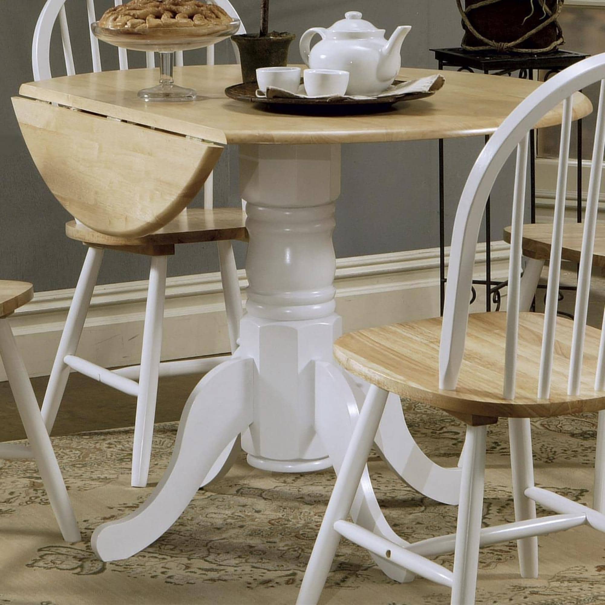 Pacific Landing Round Drop Leaf Dining Table in White and Natural