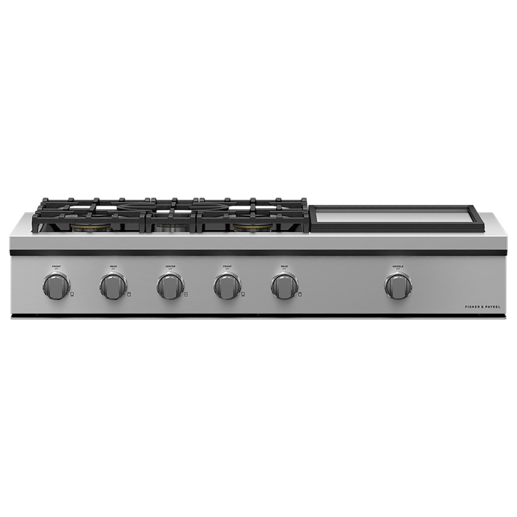Fisher and Paykel 48" Liquid Propane Gas Rangetop with 5Burner and Griddle in Stainless Steel