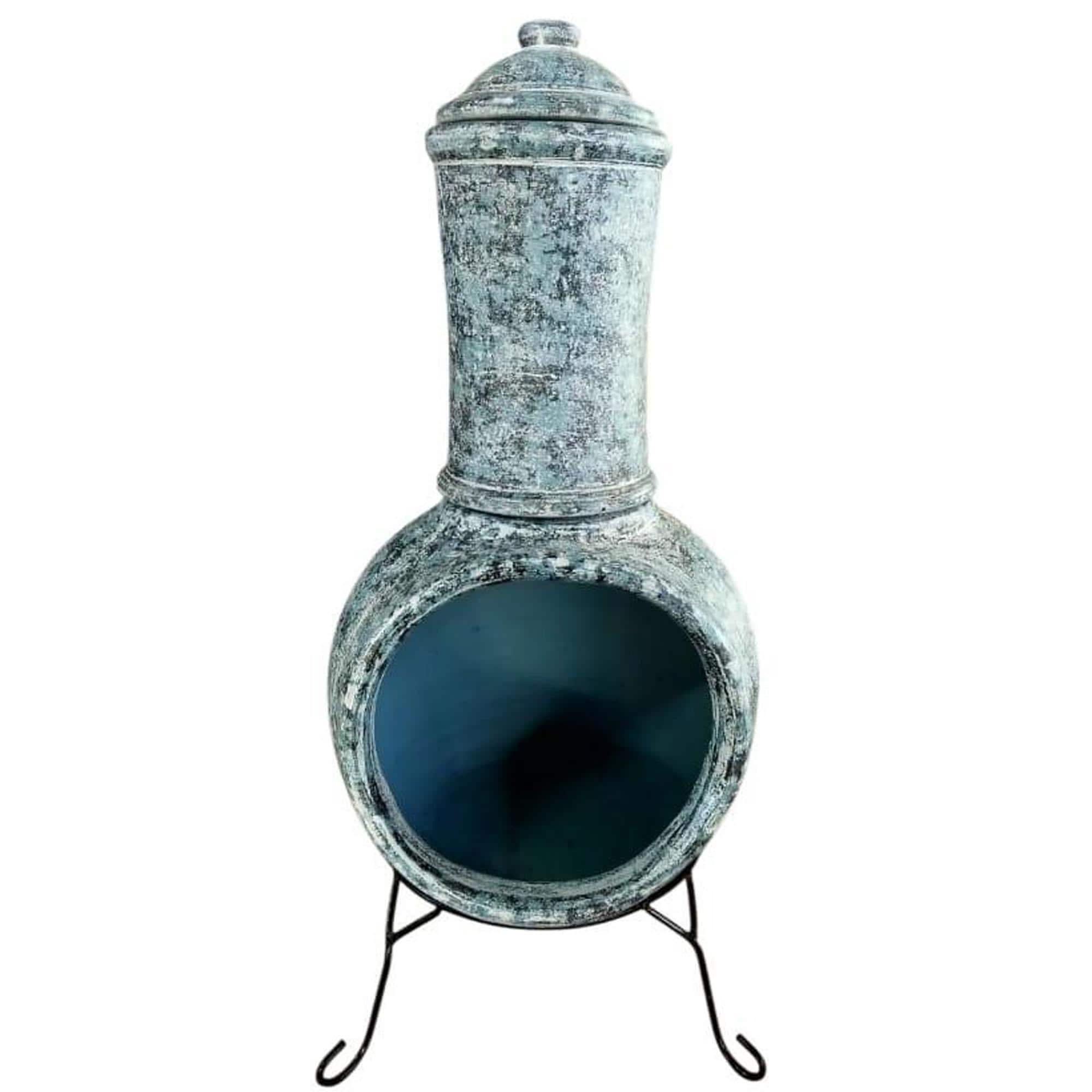 Alfresco Home Earthenware Jumbo Plain Chiminea in Blue Tornado