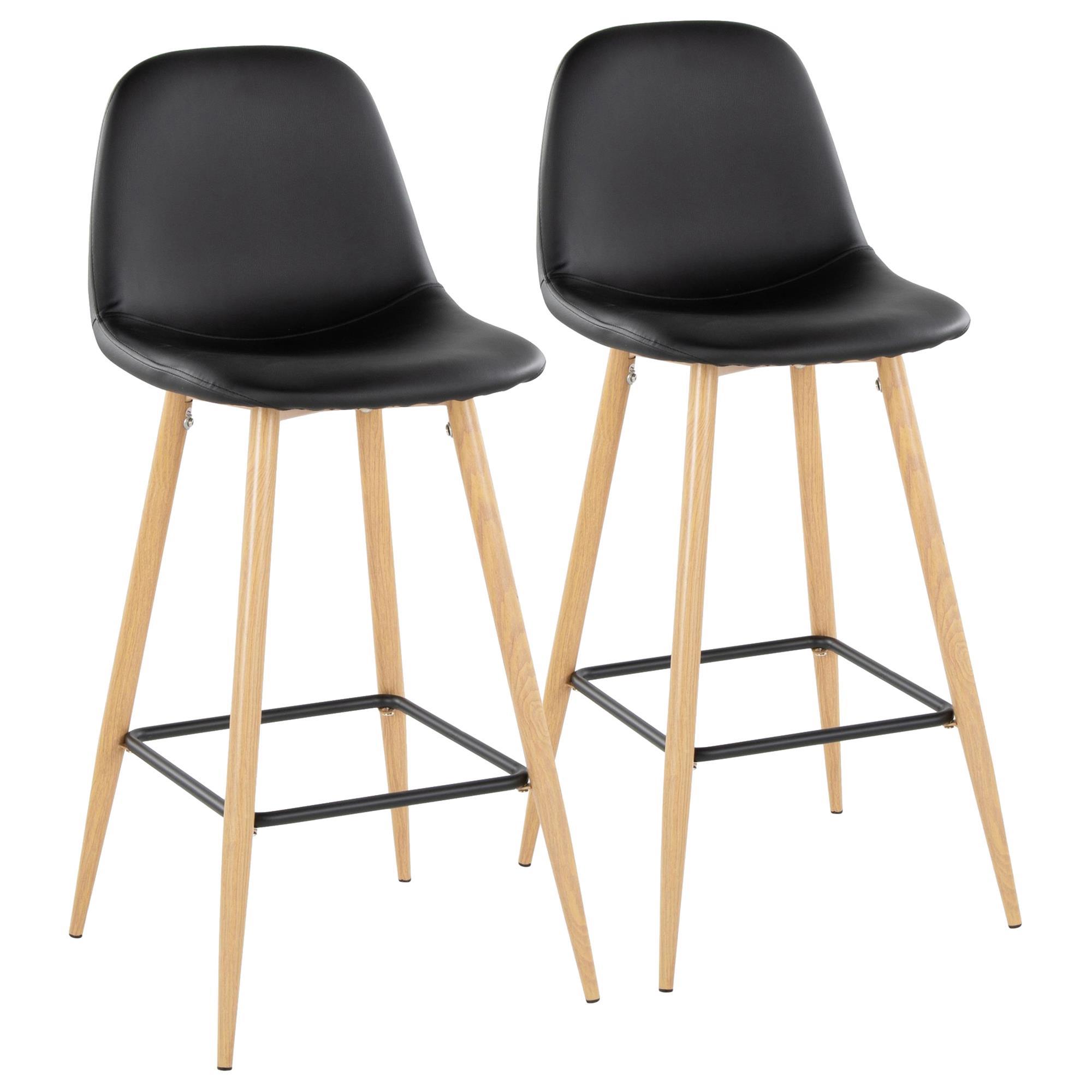 Lumisource Pebble 30" Bar Stool with Black Cushion in Natural and Black