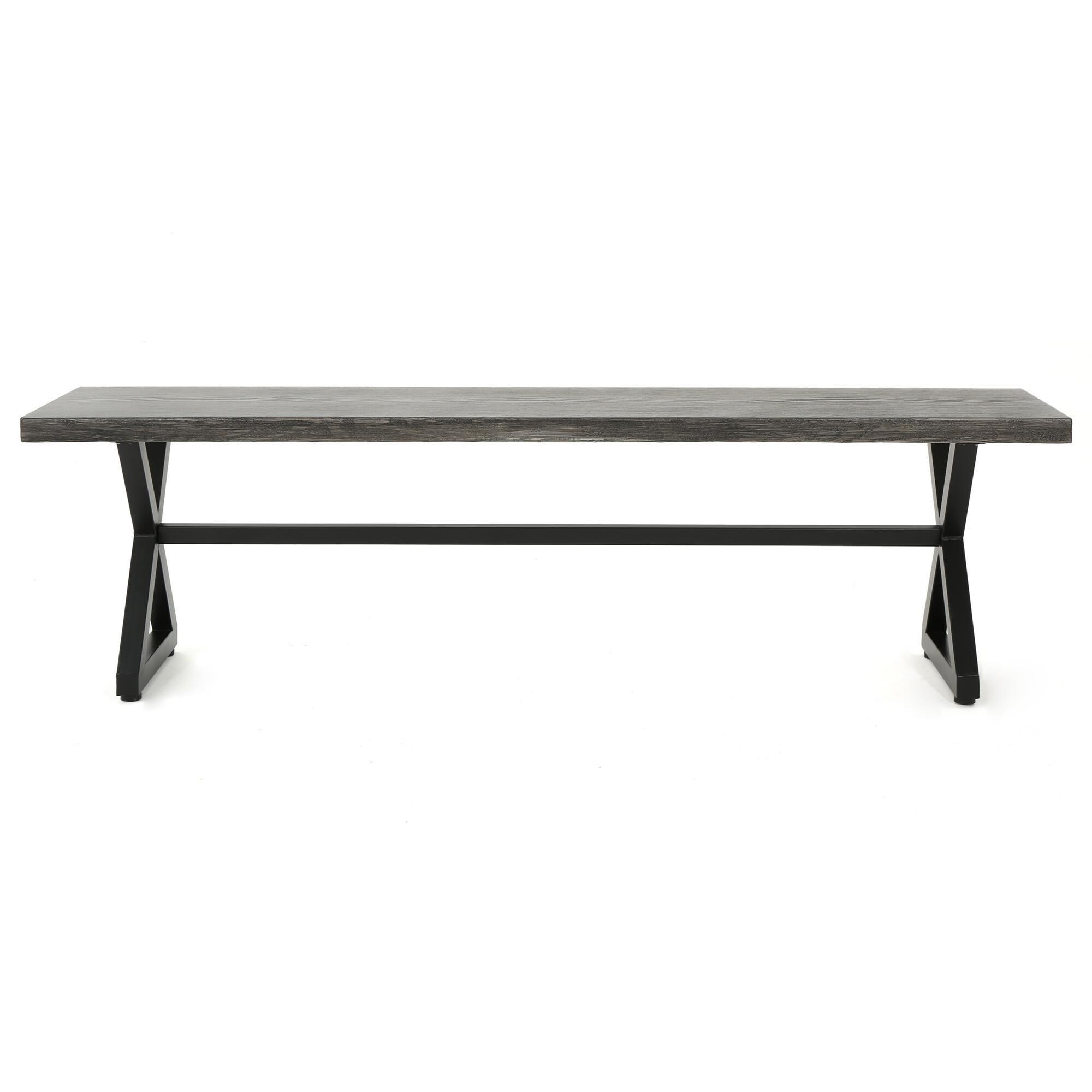 Noble House Rolando Patio Dining Bench in Gray and Black NFM