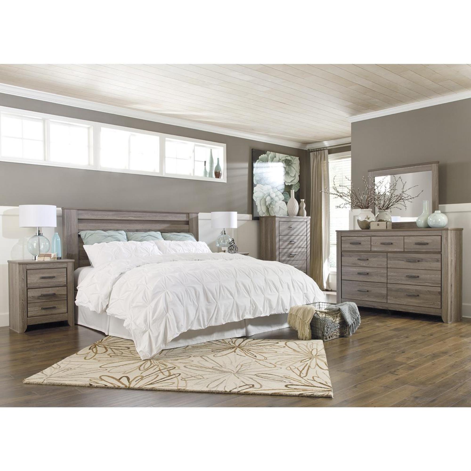 Signature Design by Ashley Zelen 5 Piece Queen Bedroom Set in Warm Gray
