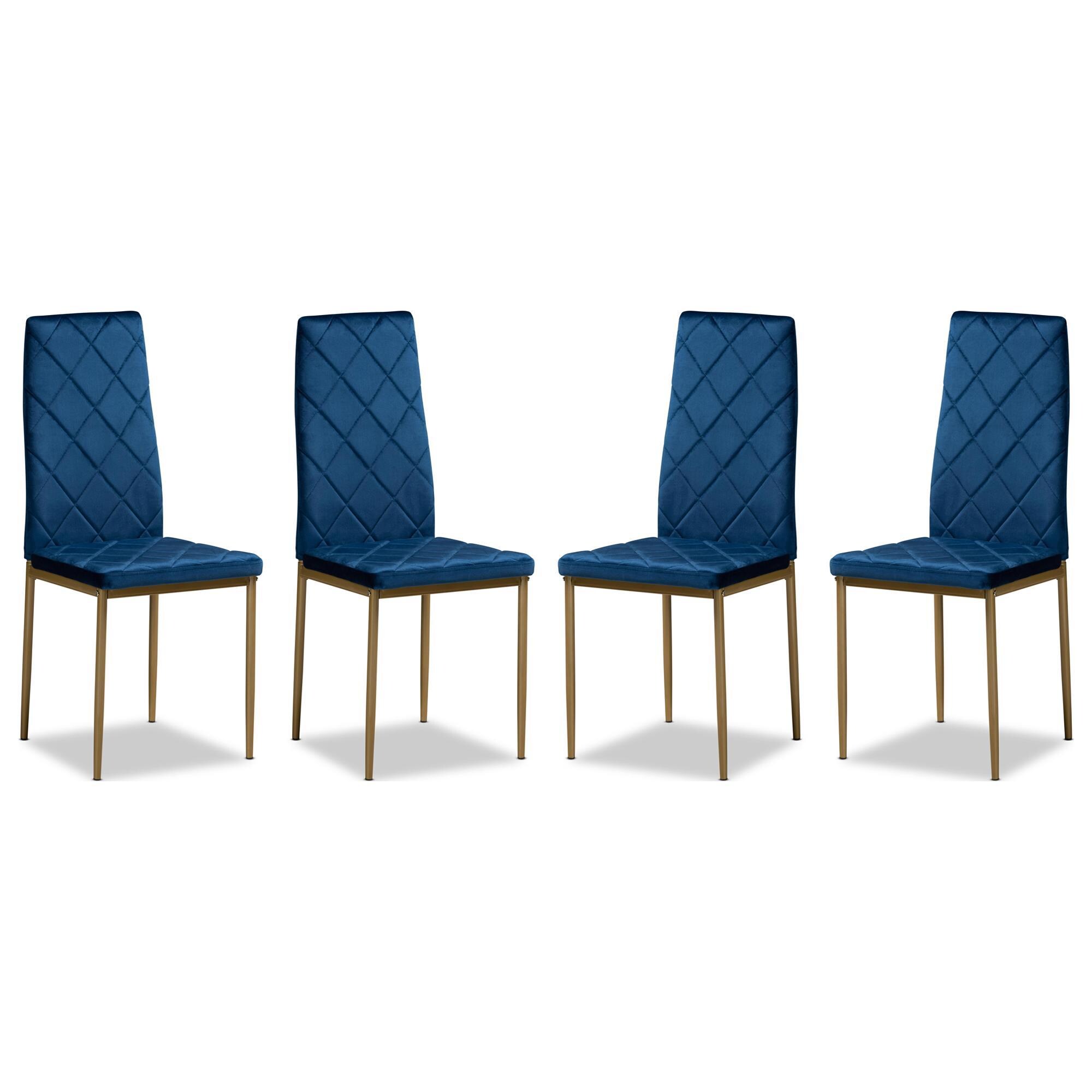 Baxton Studio Blaise Dining Chair in Navy Blue/Gold (Set of 4