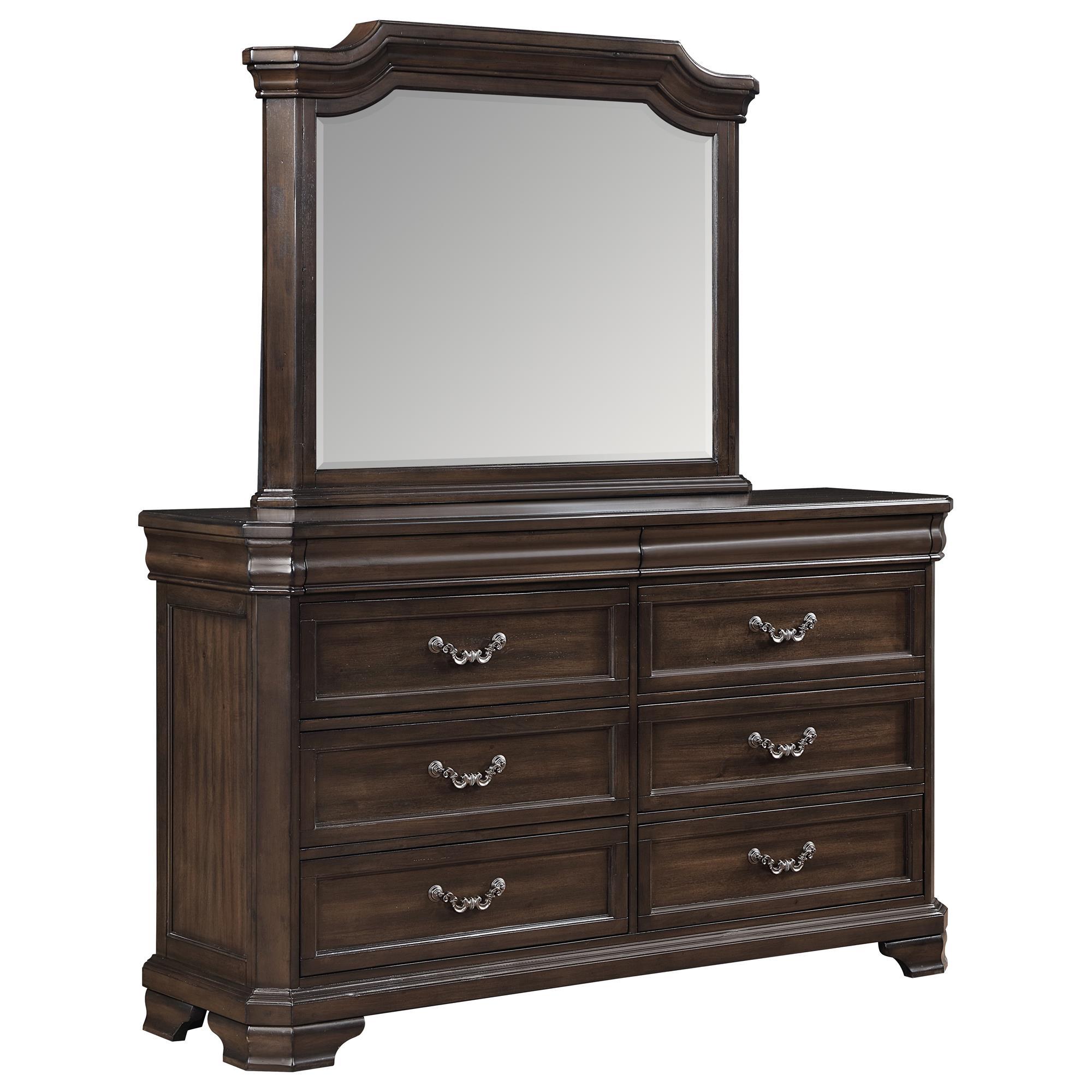 New Heritage Design Lyndhurst 6-Drawer Dresser and Mirror in Walnut Brown