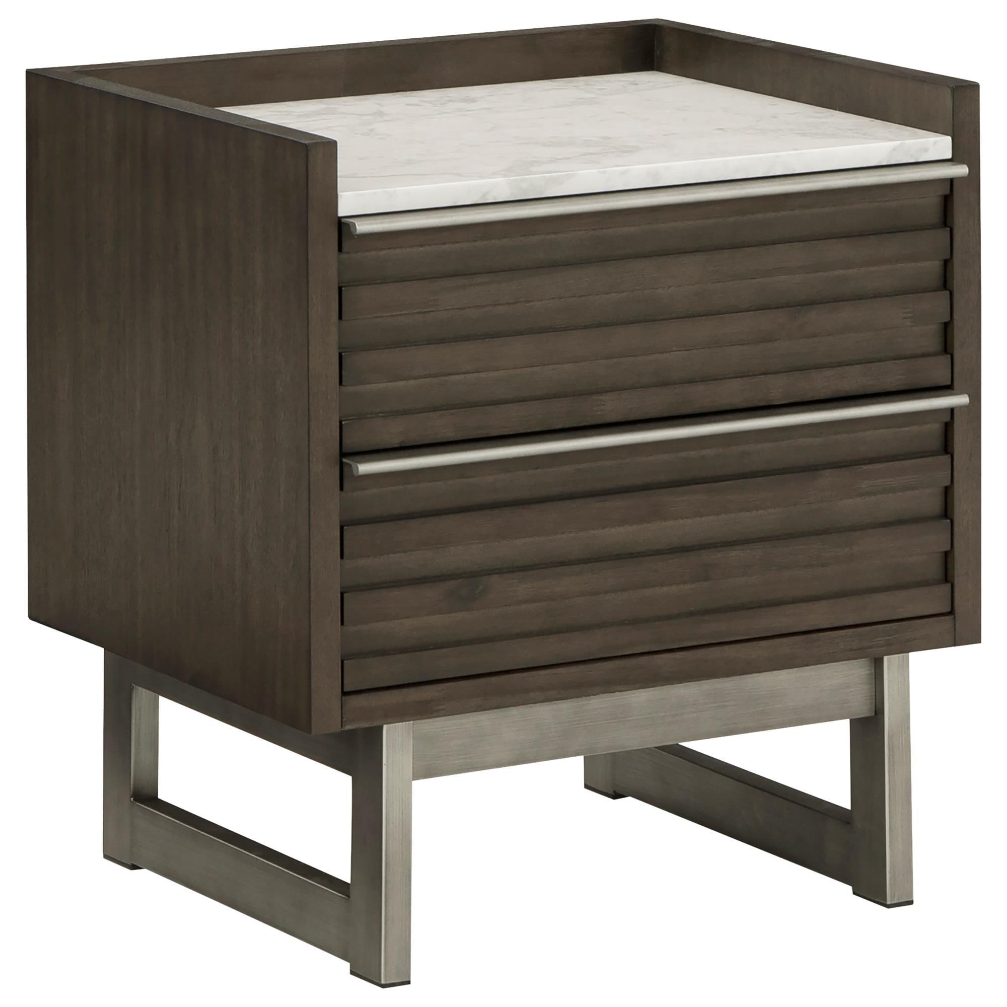 Ashley Arkenton 2-Drawer Nightstand in Grayish Brown and White
