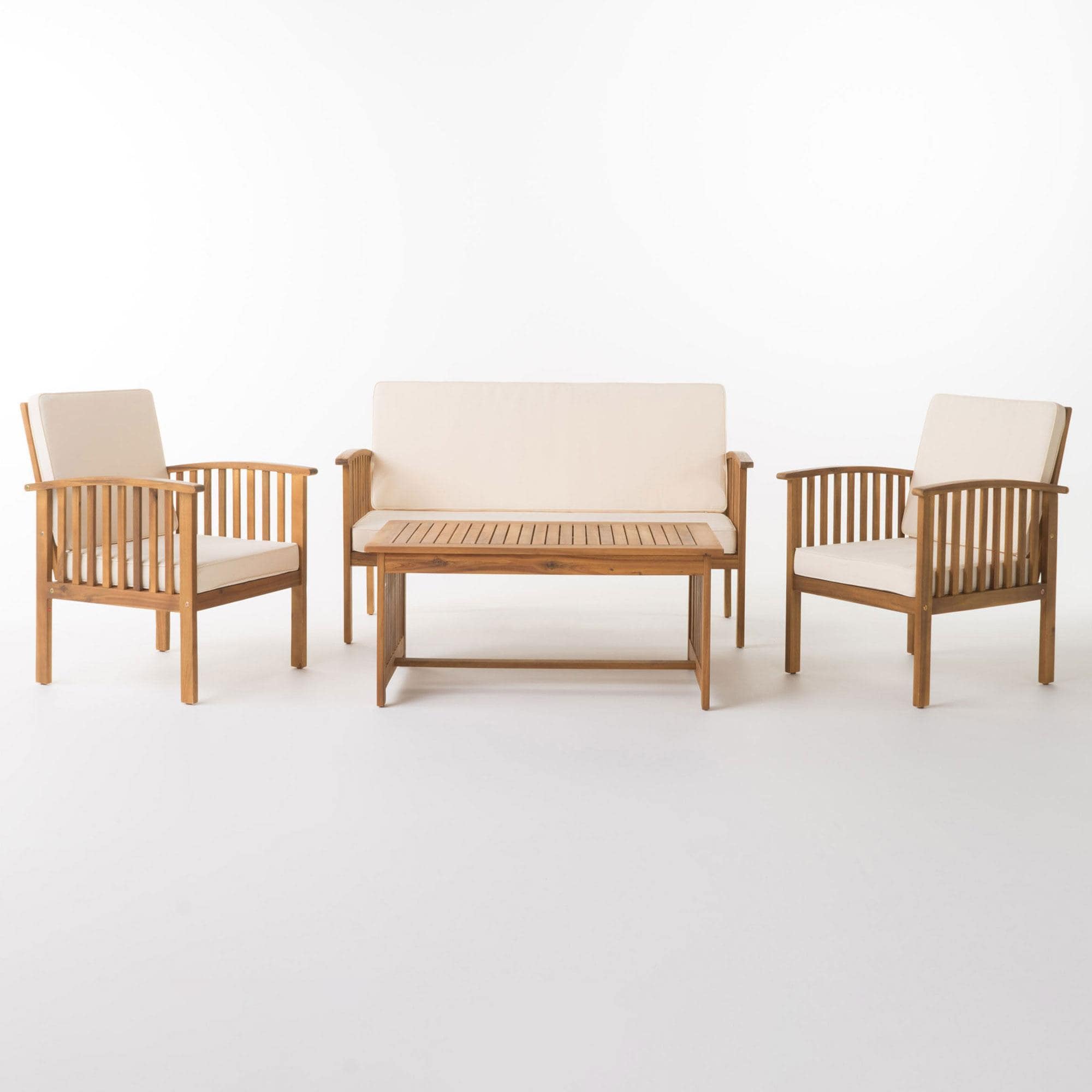 Hearth and Haven 4-Piece Outdoor Chat Set with Brown Frame in Cream