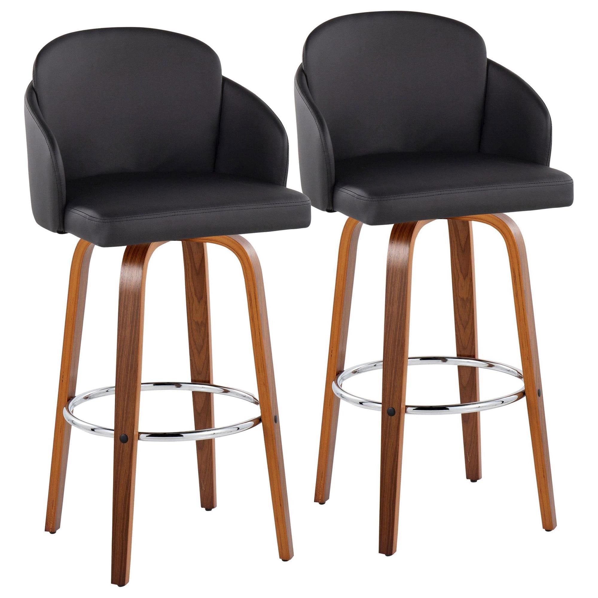 LumiSource Dahlia Swivel Bar Stool with Camel Upholstery in Walnut