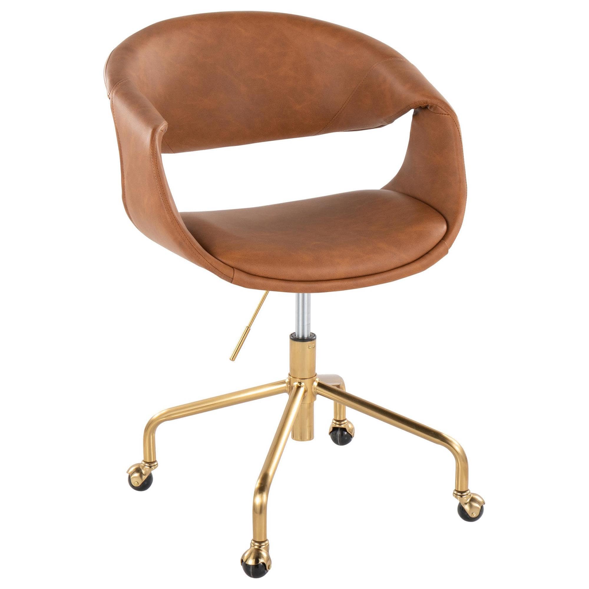 Lumisource Curvo Task Chair with Camel Cushion in Gold