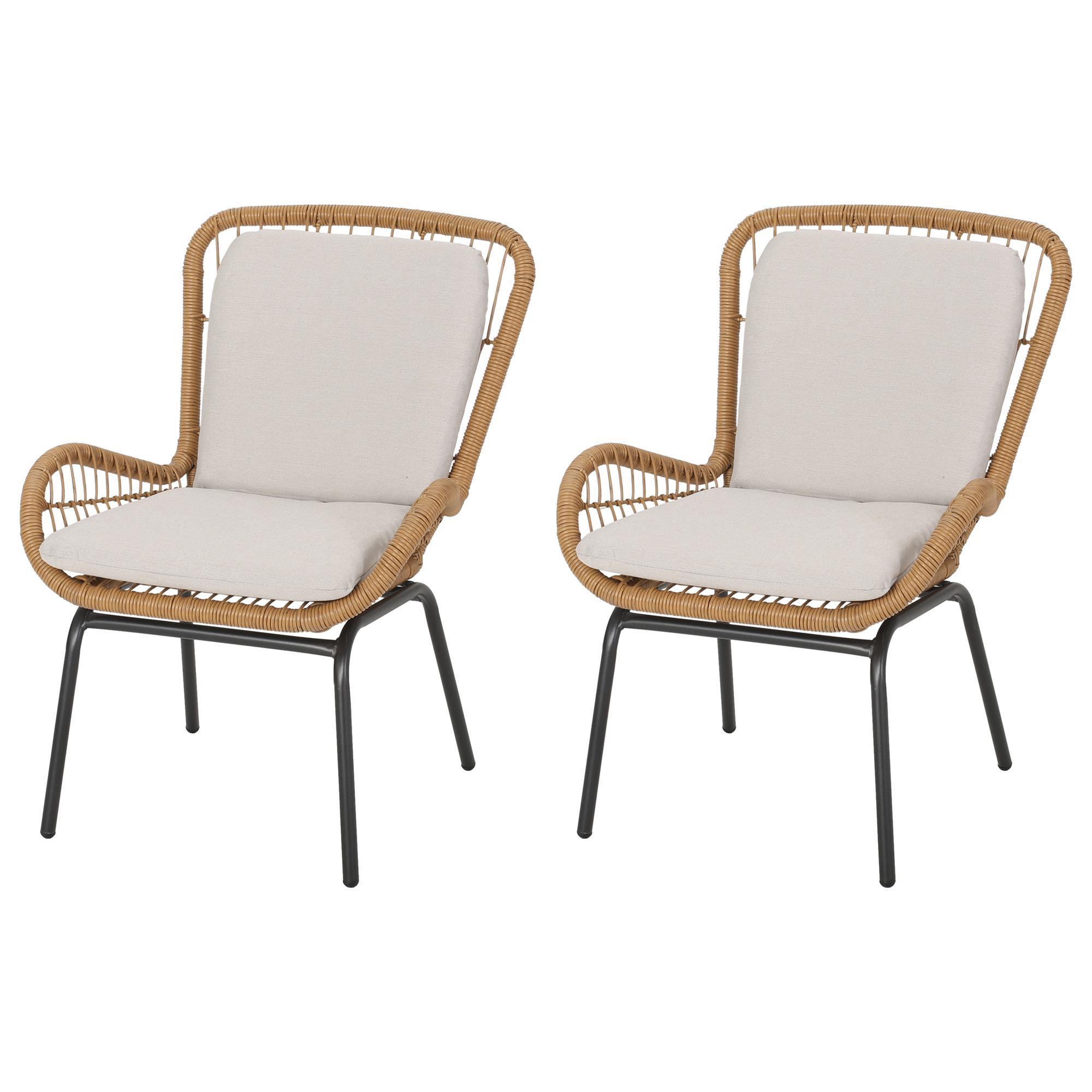 Noble House Pabrico Patio Club Chair in Black and Light Brown (Set of 2