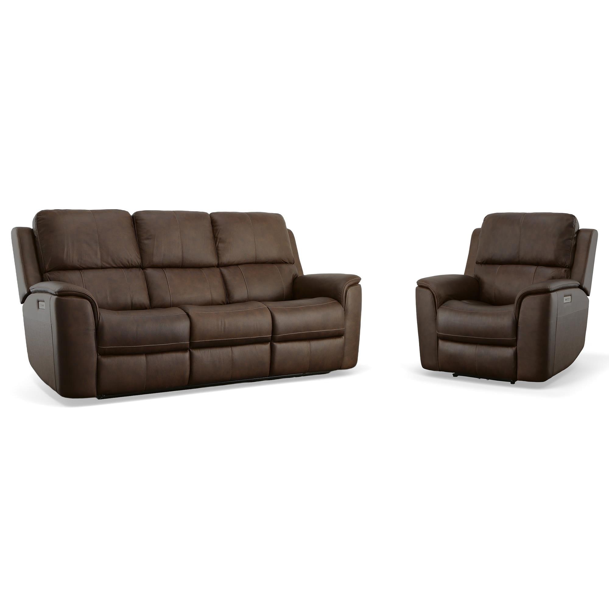 Flexsteel Henry 2-Piece Power Reclining Sofa and Recliner in Burnt