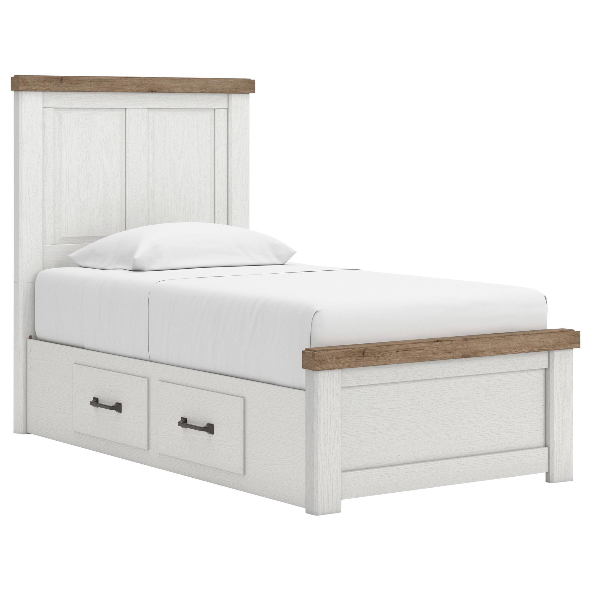 Ashley Savonport Twin Single Sided Storage Bed in White and Brown with