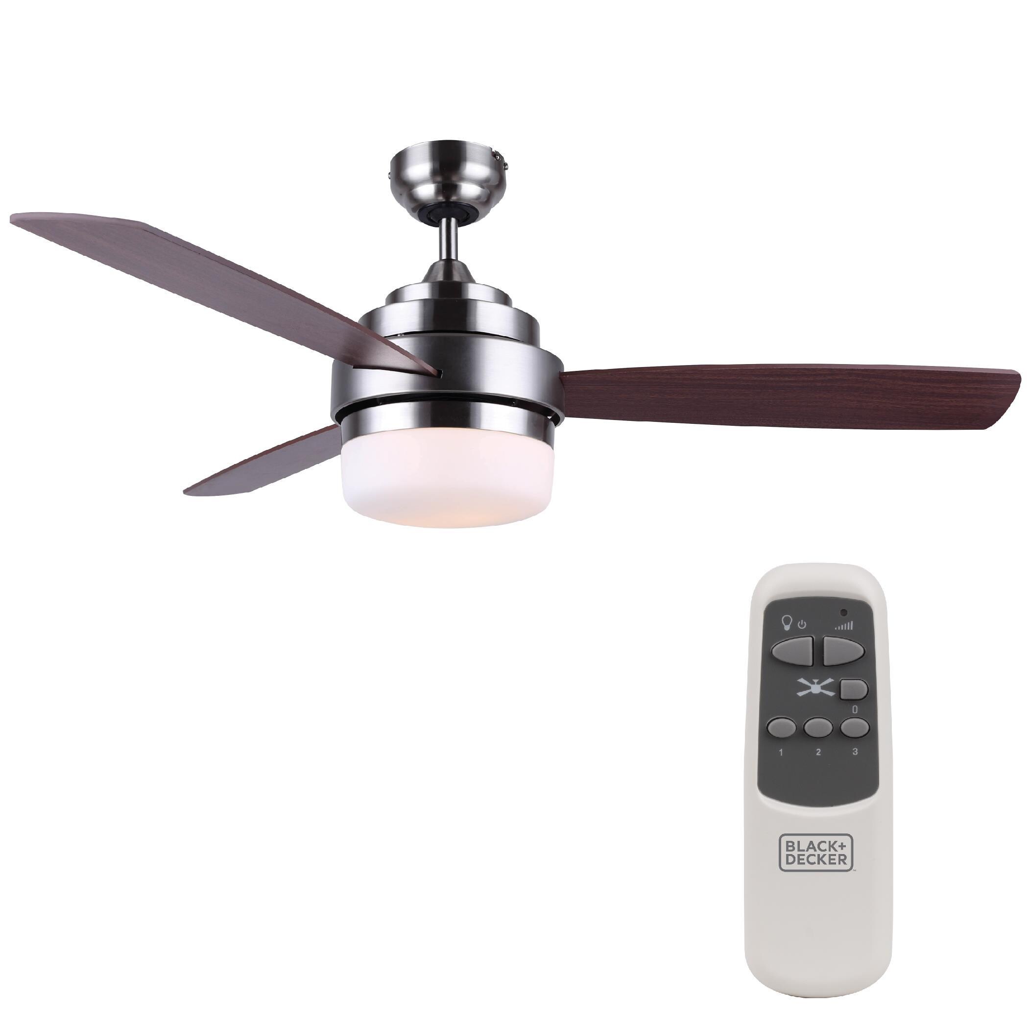 Black Decker 52 3 Blade Standard Ceiling Fan with Light and Remote Control in Brushed Nickle and Mahogany NFM