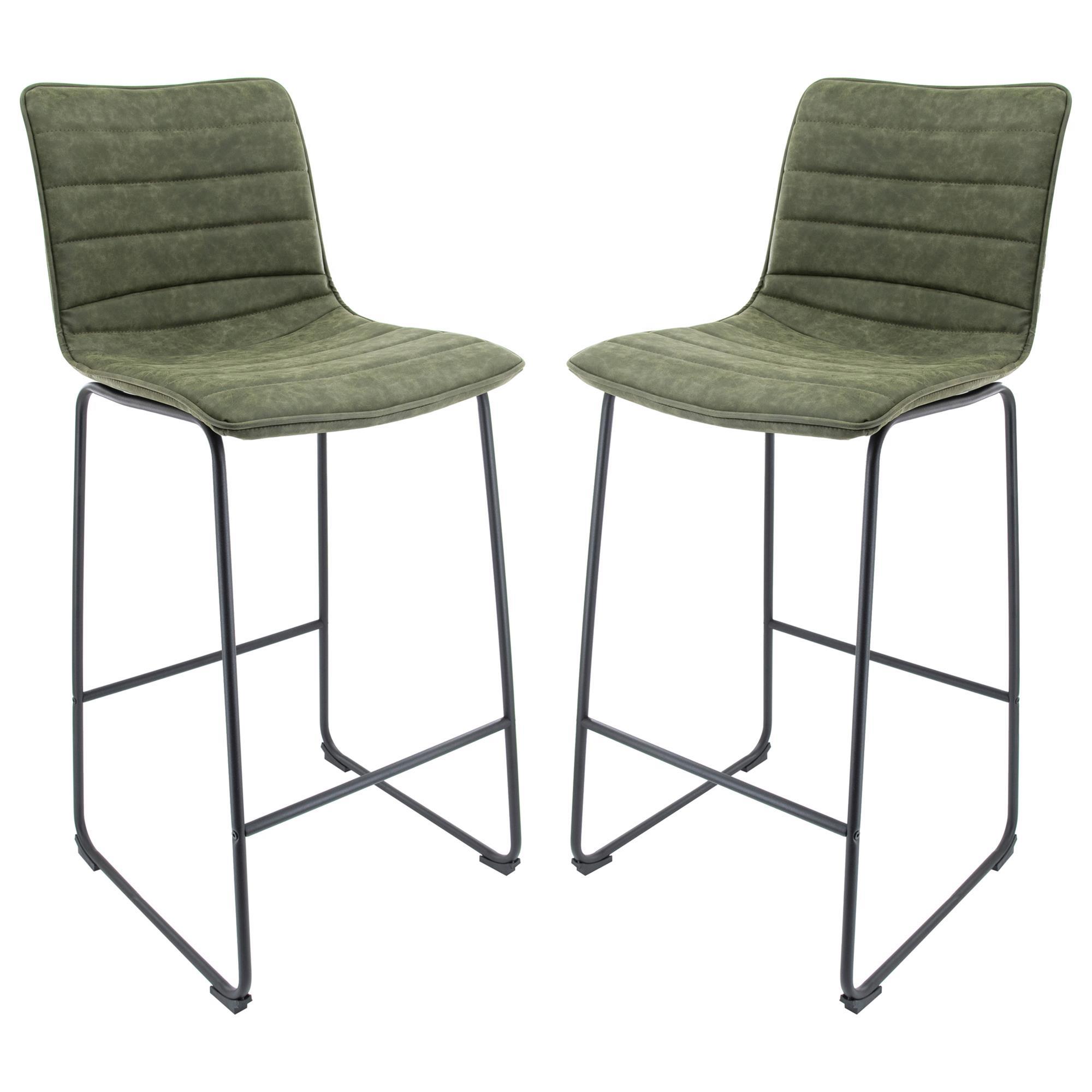 Leisuremod Brooklyn Bar Stool in Olive Green (Set of 2) NFM