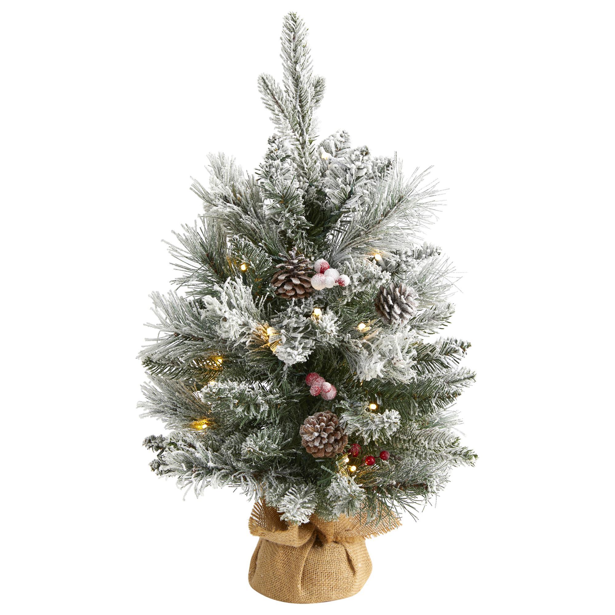 Nearly Natural Inc 2' Flocked Christmas Tree with 30 White Lights in