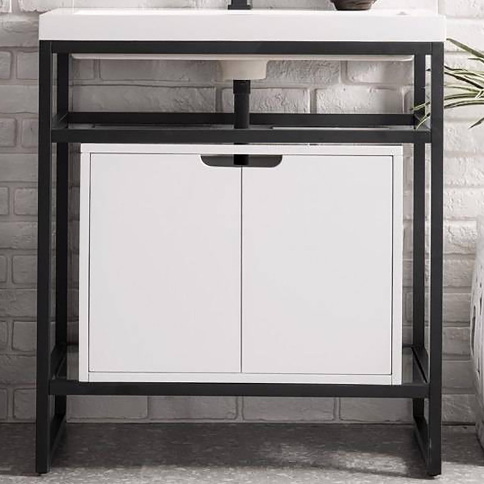 James Martin Boston 315 Single Storage Vanity In Matte Black With White Glossy Resin Countertop Nebraska Furniture Mart