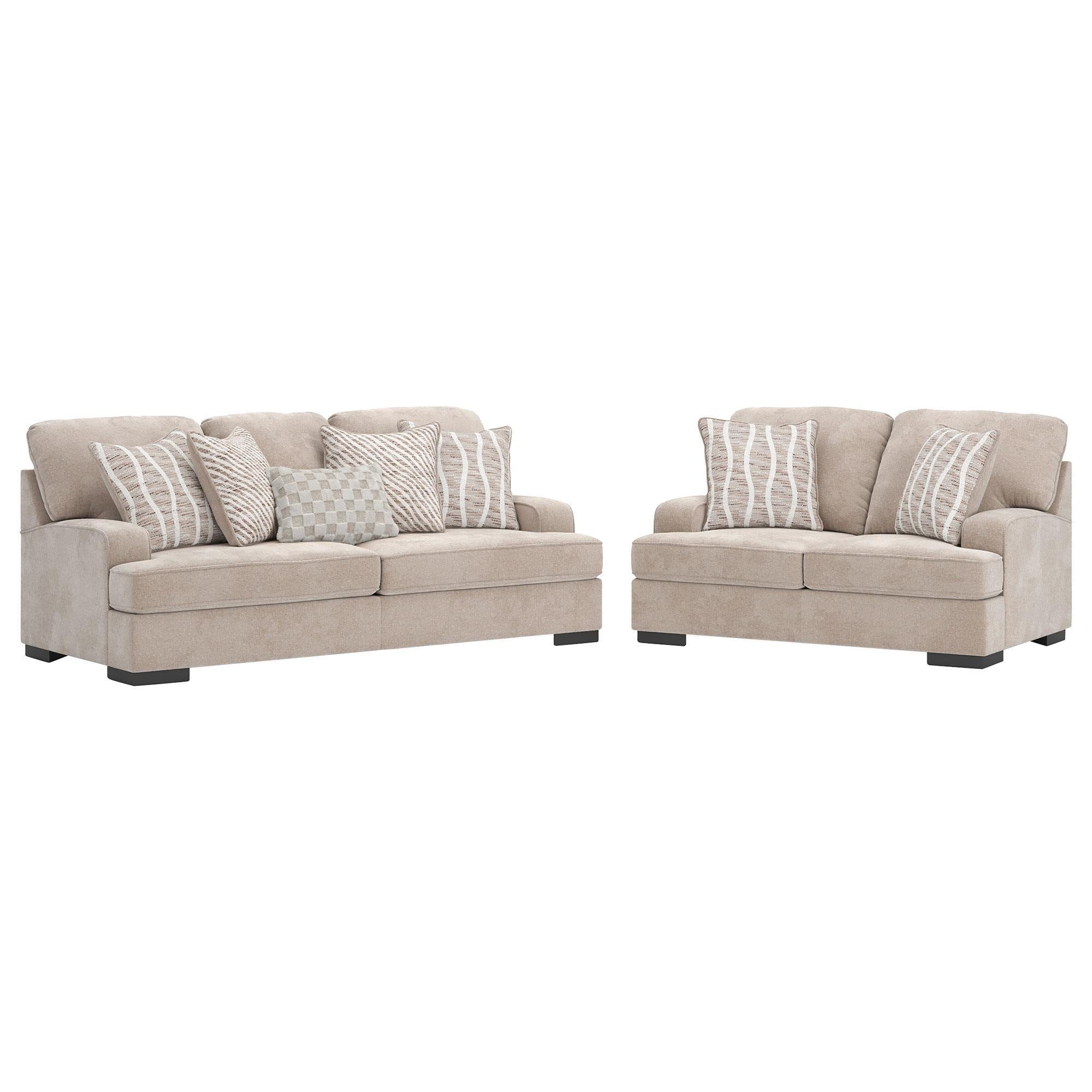 Ashley High Profile Stationary Sofa and Loveseat Set in Taupe, image size:2000x2000