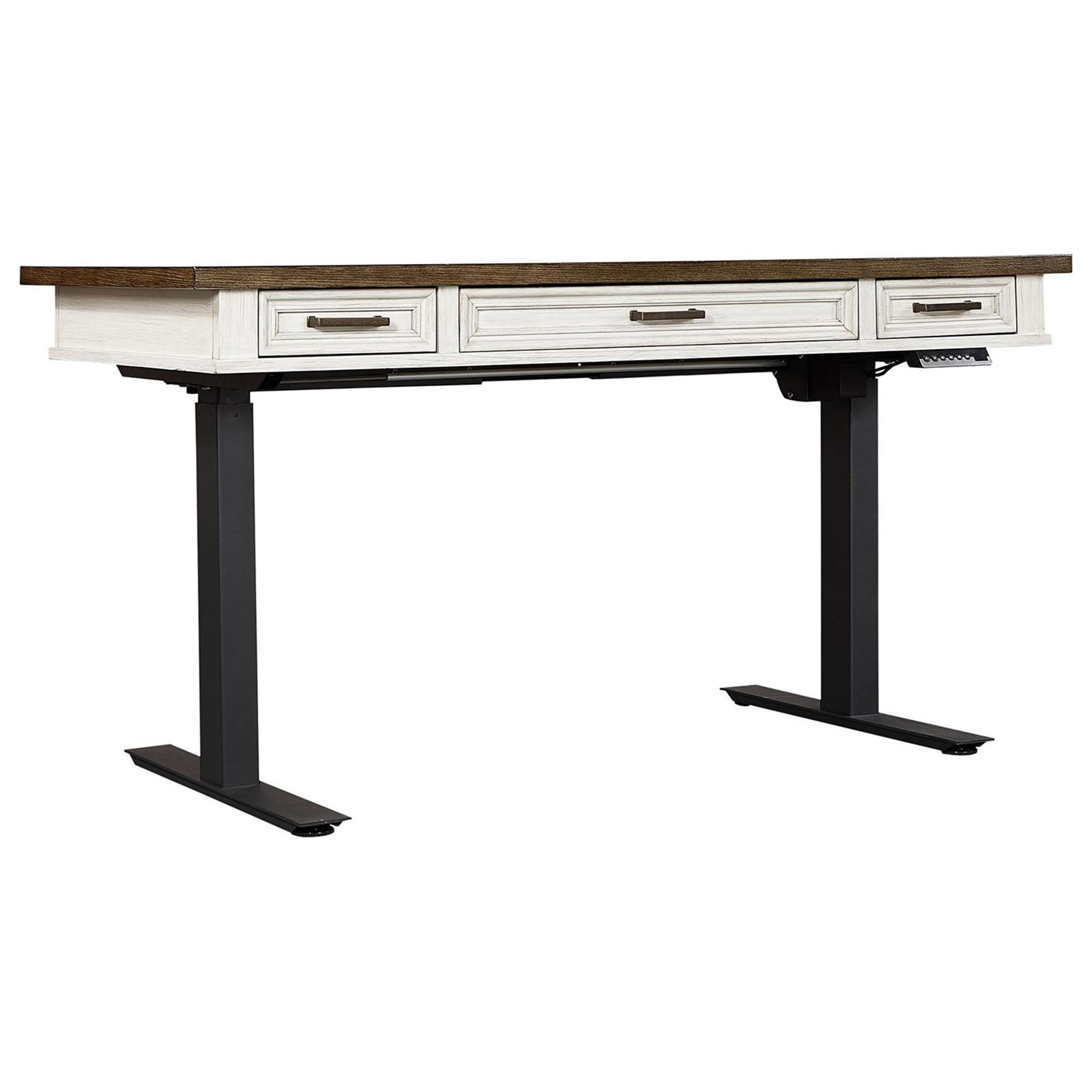 Riva Ridge Caraway 60" Lift Desk Top and Base in Aged Ivory Nebraska