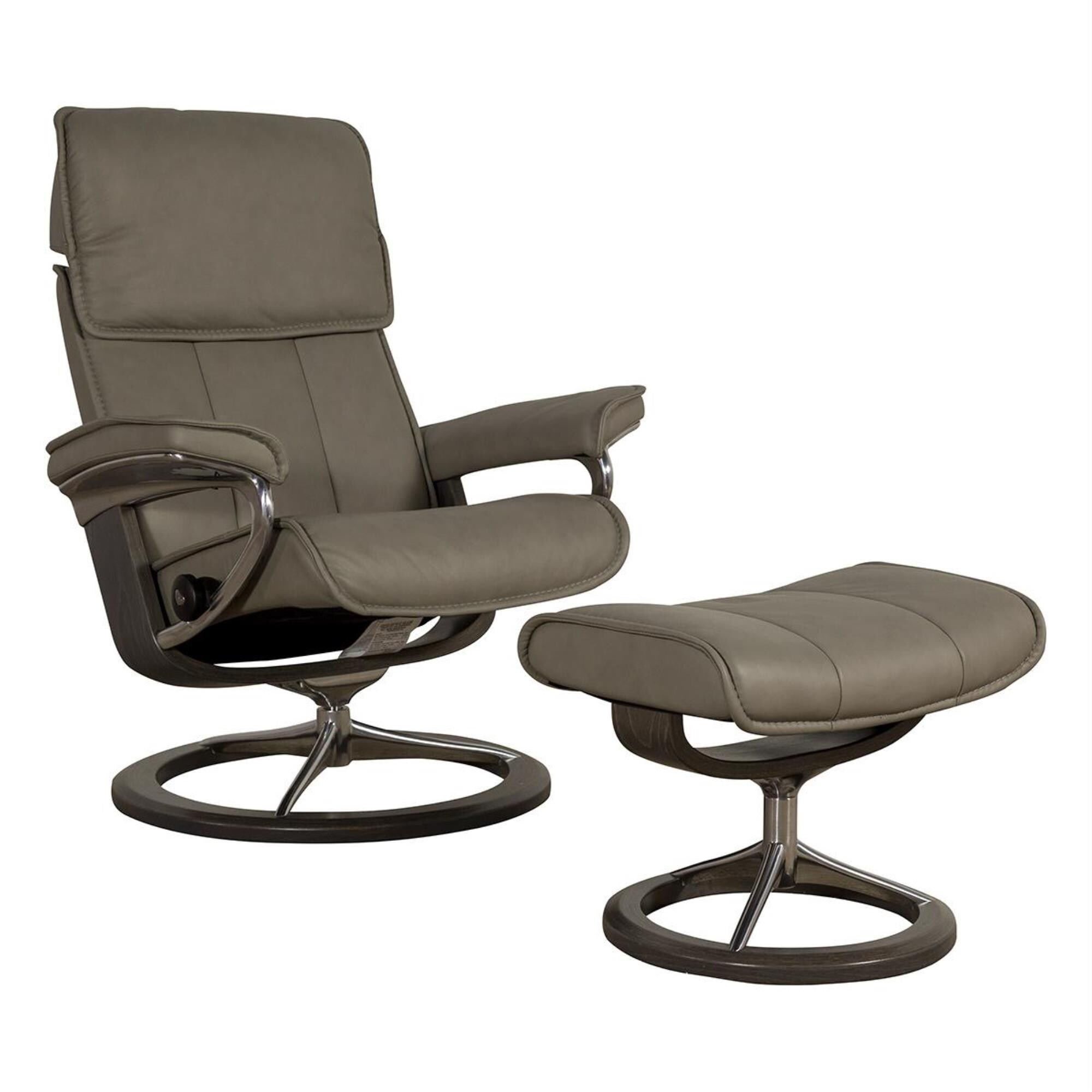 Stressless Admiral Medium Leather Signature Chair and Ottoman in Paloma