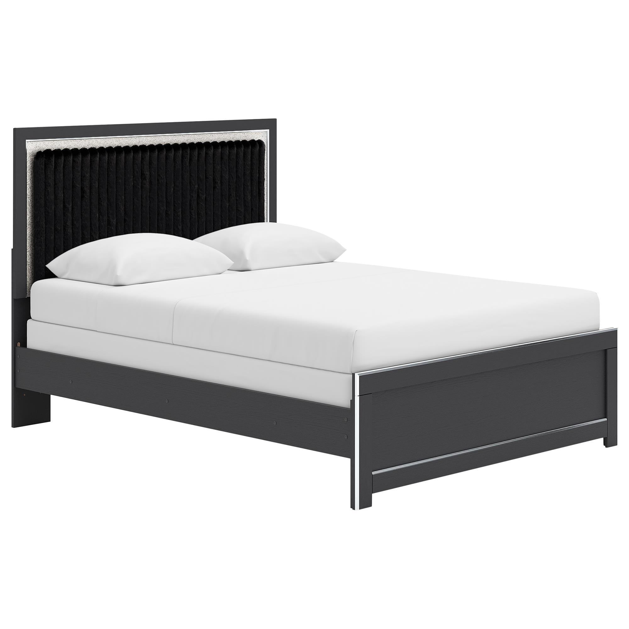 Ashley Zuraleus Queen Upholstered Panel Bed in Matte Black and Chrome