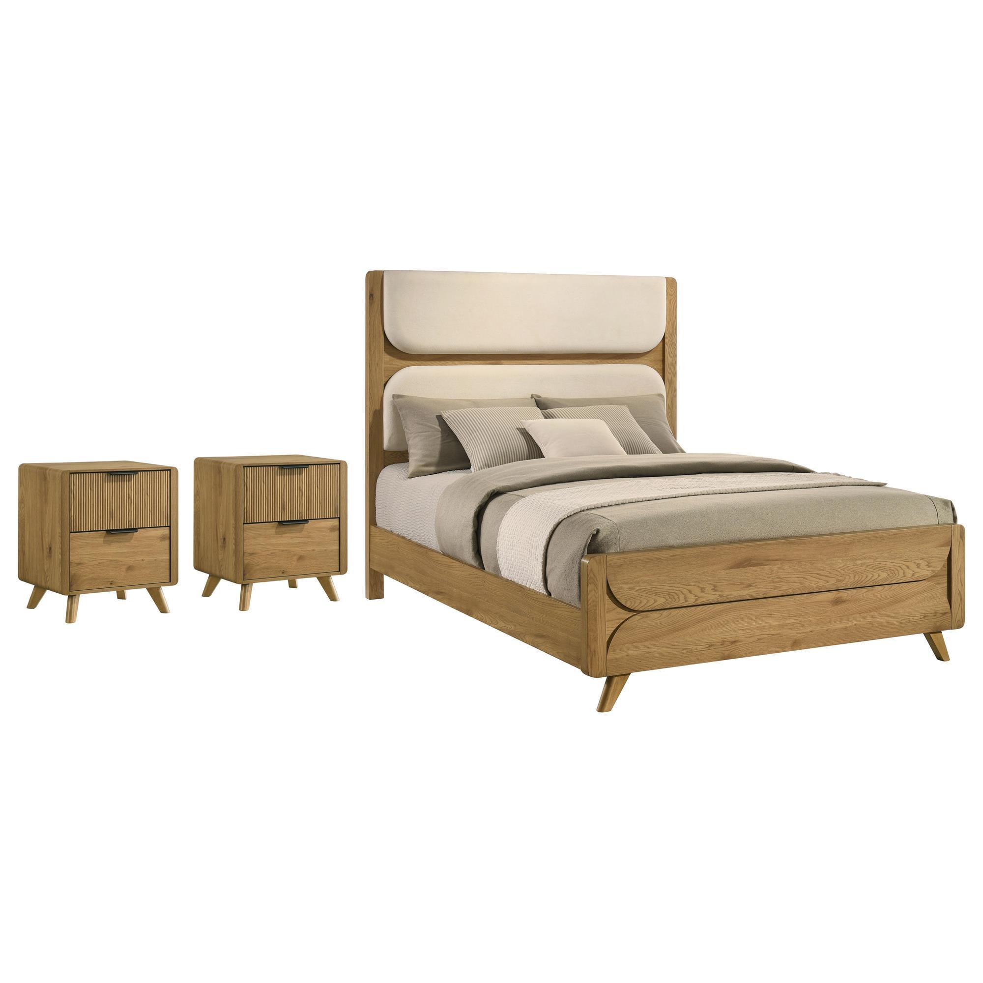 Pacific Landing Bennett Queen Bed with Two Nightstands in Light Oak