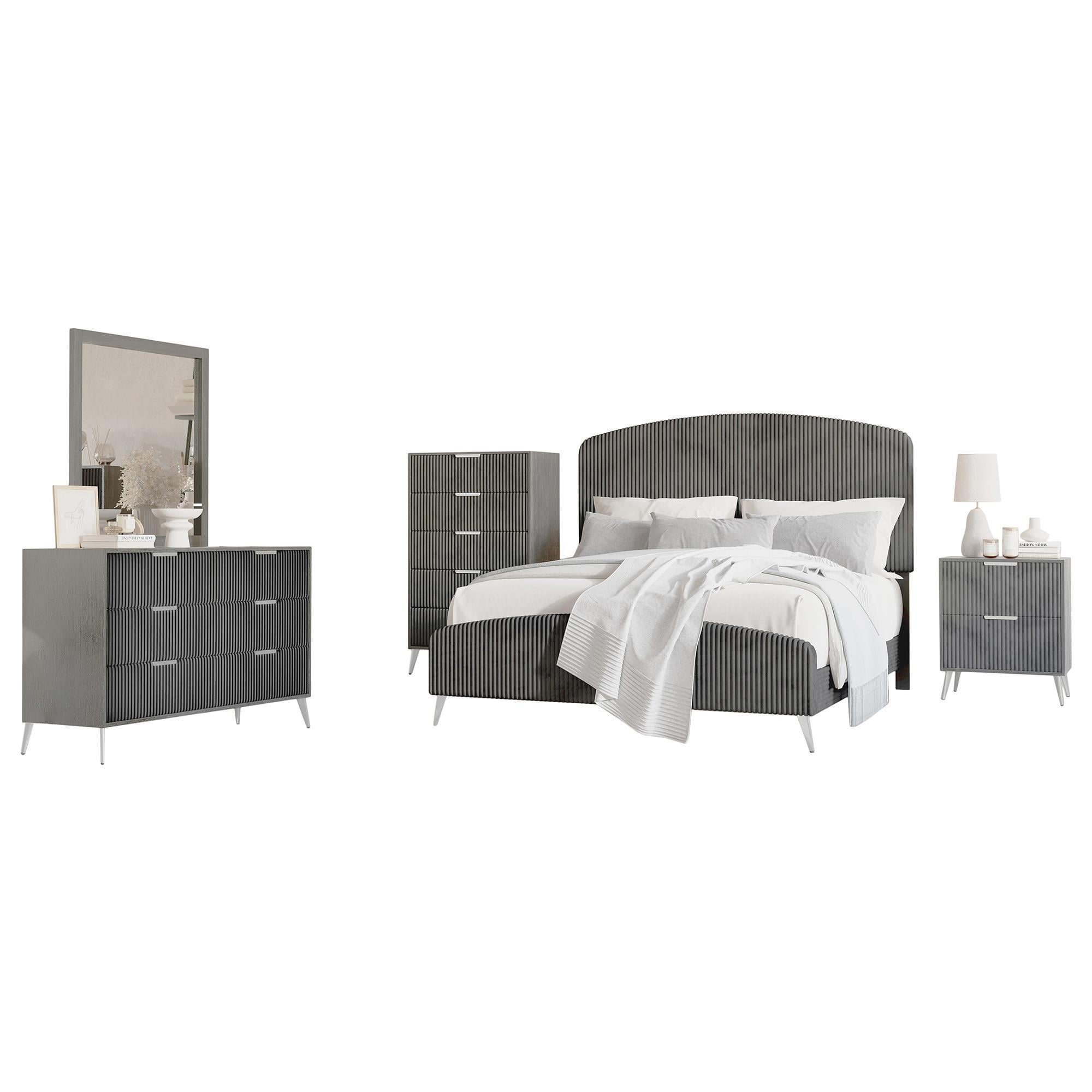 New Heritage Design Kailani 5Piece King Bedroom Set in Gray NFM