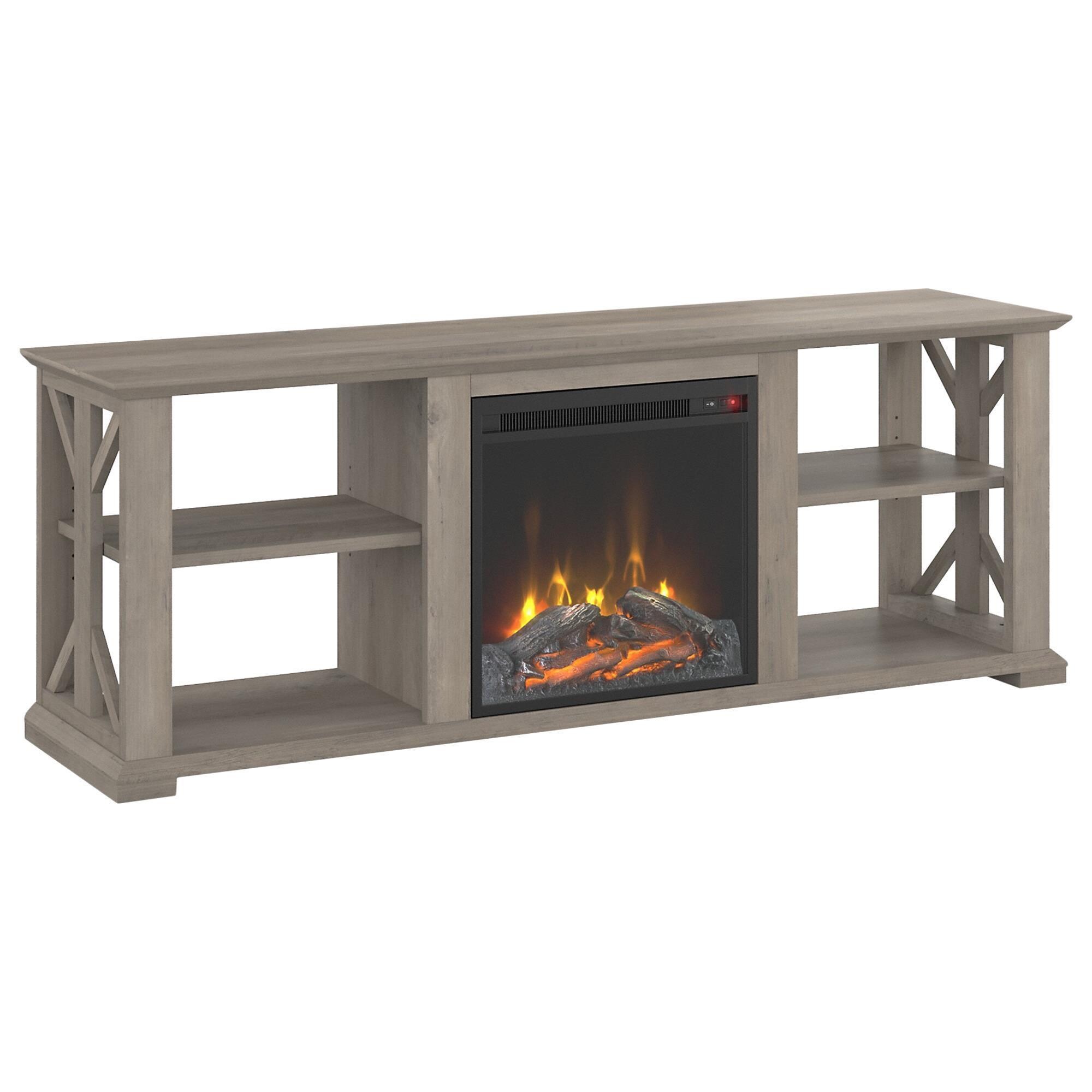 Bush Homestead 60 TV Stand with Electric Fireplace Insert in Driftwood  Gray | NFM
