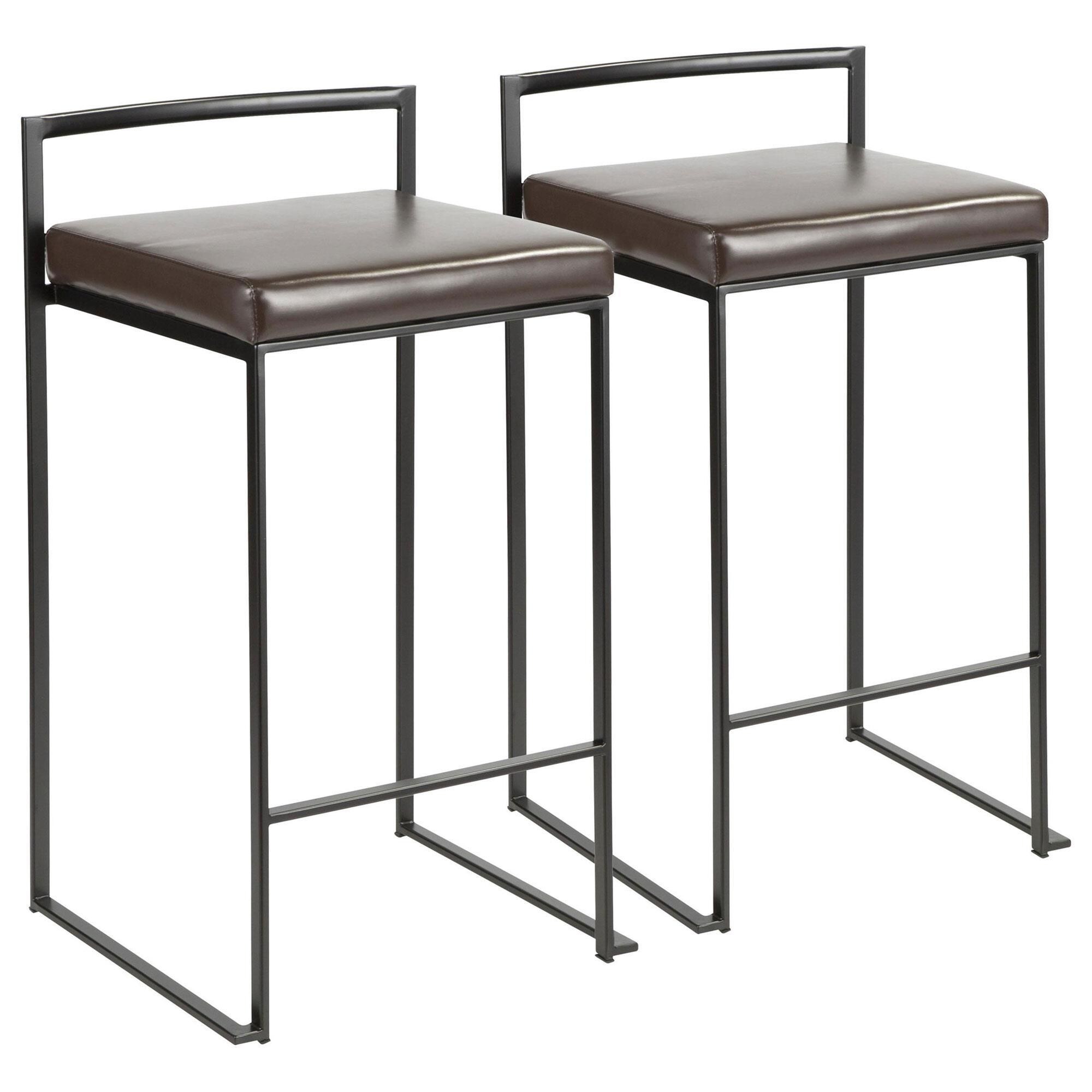 Lumisource Fuji Stackable Counter Stool with Brown Faux Leather