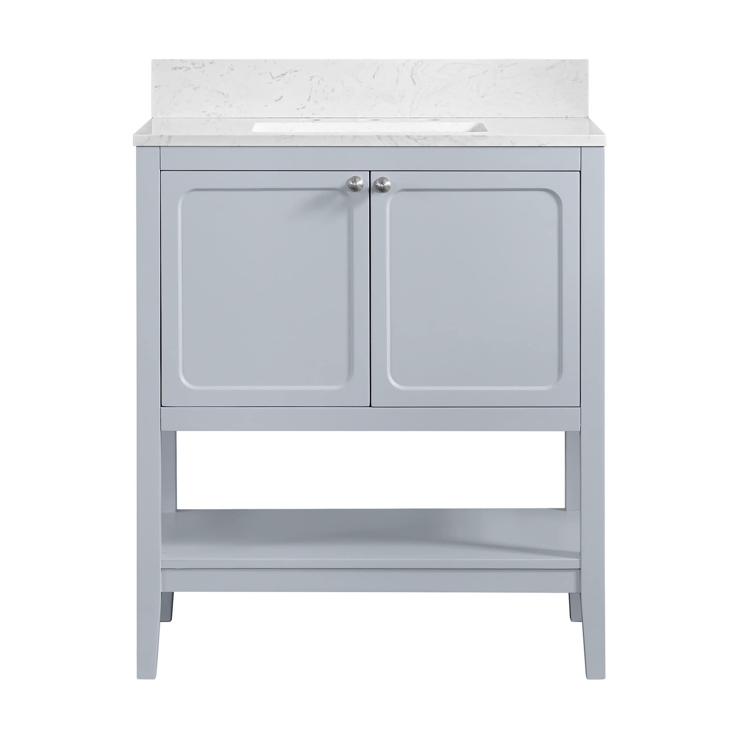 37B Ravello 30" Single Bathroom Vanity Cabinet in Soft Blue with Marble ...