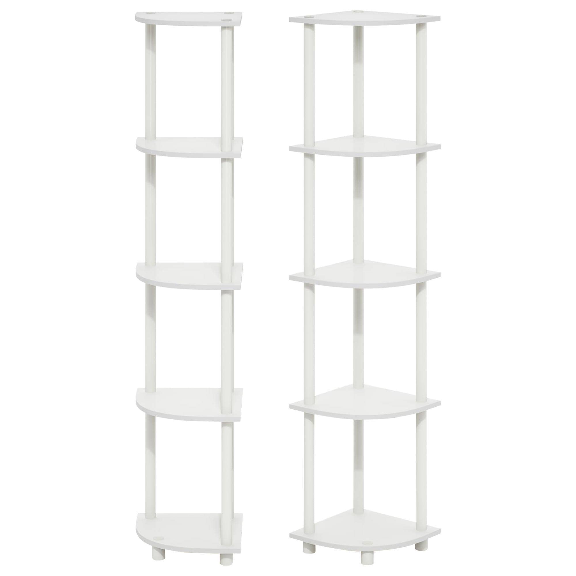 HOMLUX 5-Tier Multi-Purpose Corner Open Bookshelf in White (Set of 2)