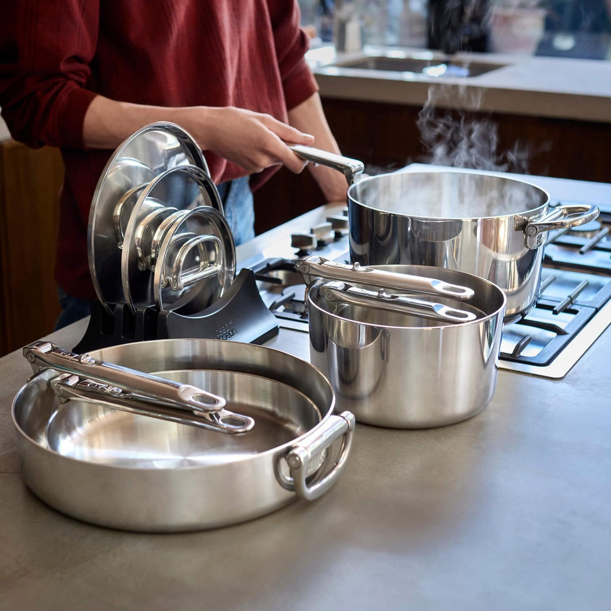 Joseph Joseph Space Steel 5-Piece Cookware Set with Folding Handle