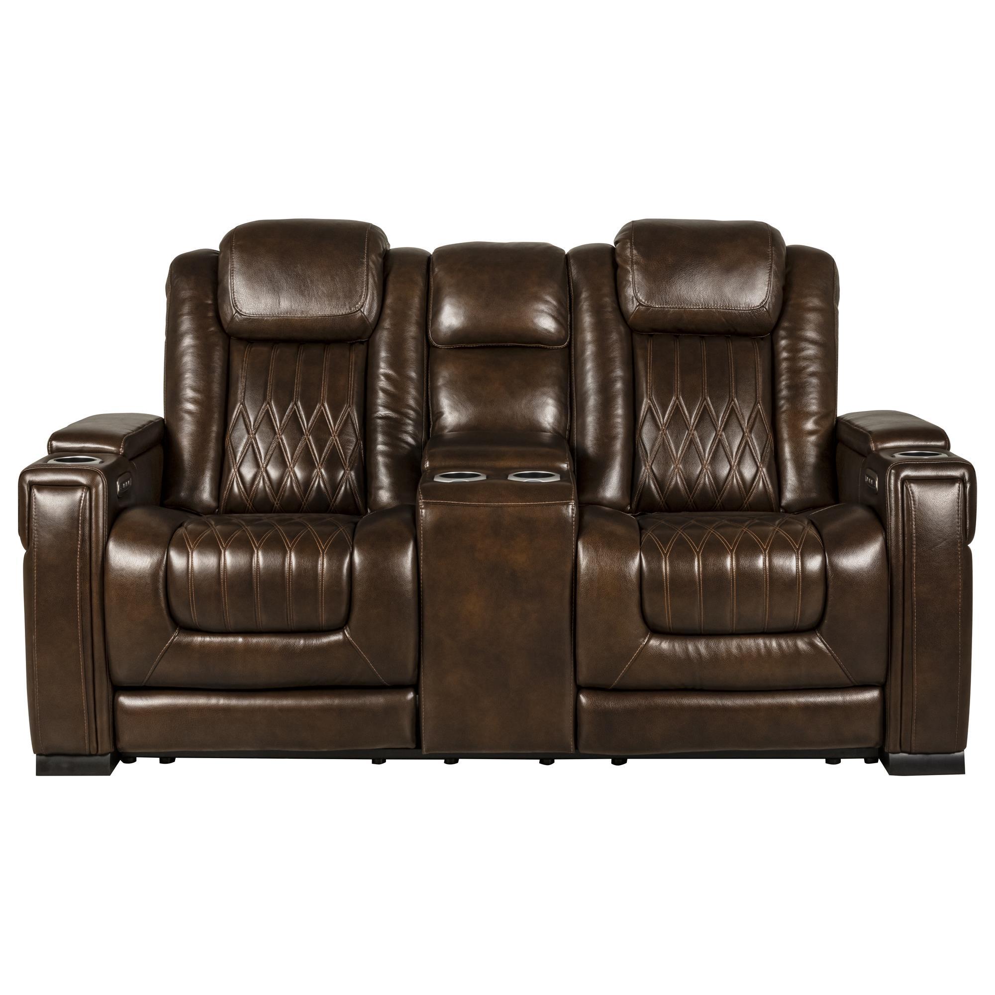 Frankfurt Furniture Leather Power Reclining Console Loveseat with 