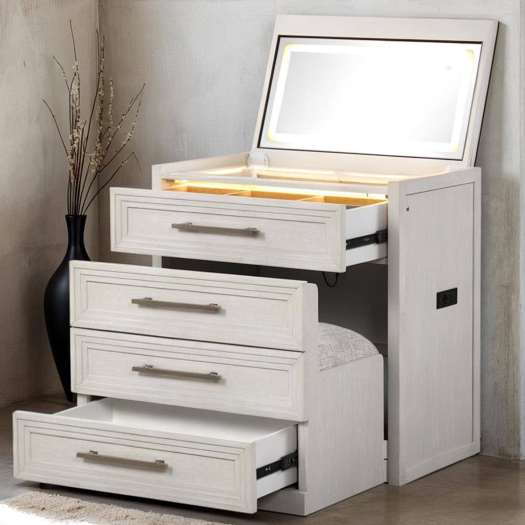 vanityme. 4点セットJewelryCharlesdeCat. Furniture of America Vanity Set in Antique White with Lighting and