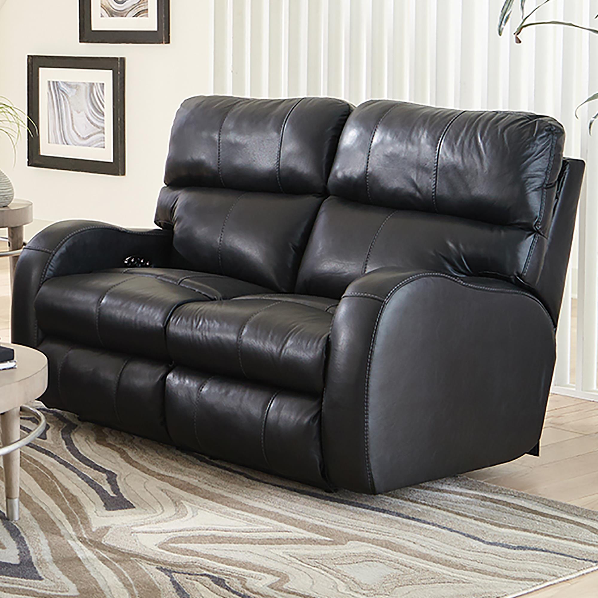 Catnapper Angelo Power Reclining Console Loveseat with Power Headrest in Black Nebraska