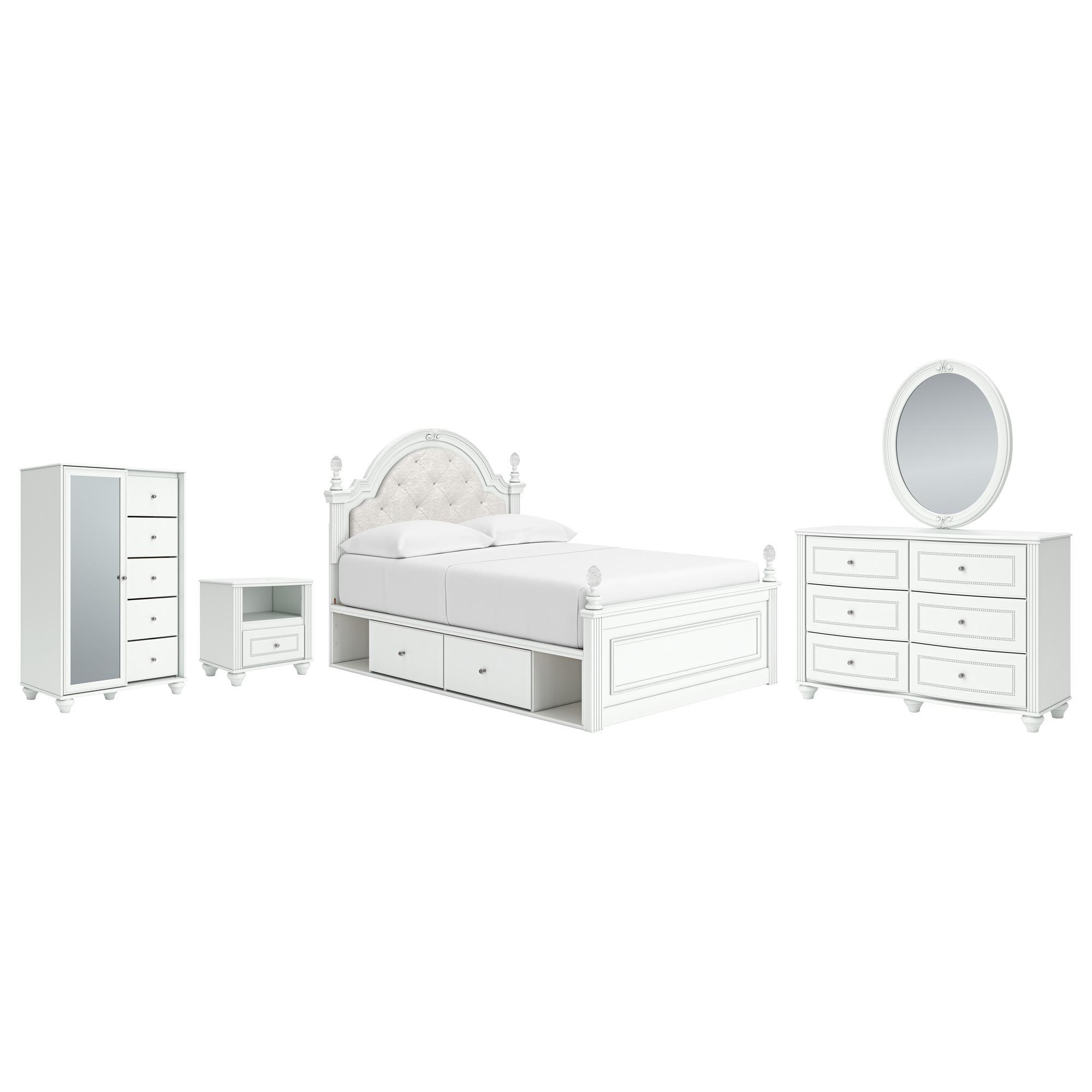Ashley Kozlani 4-Piece Twin Panel Storage Bedroom Set in Matte White